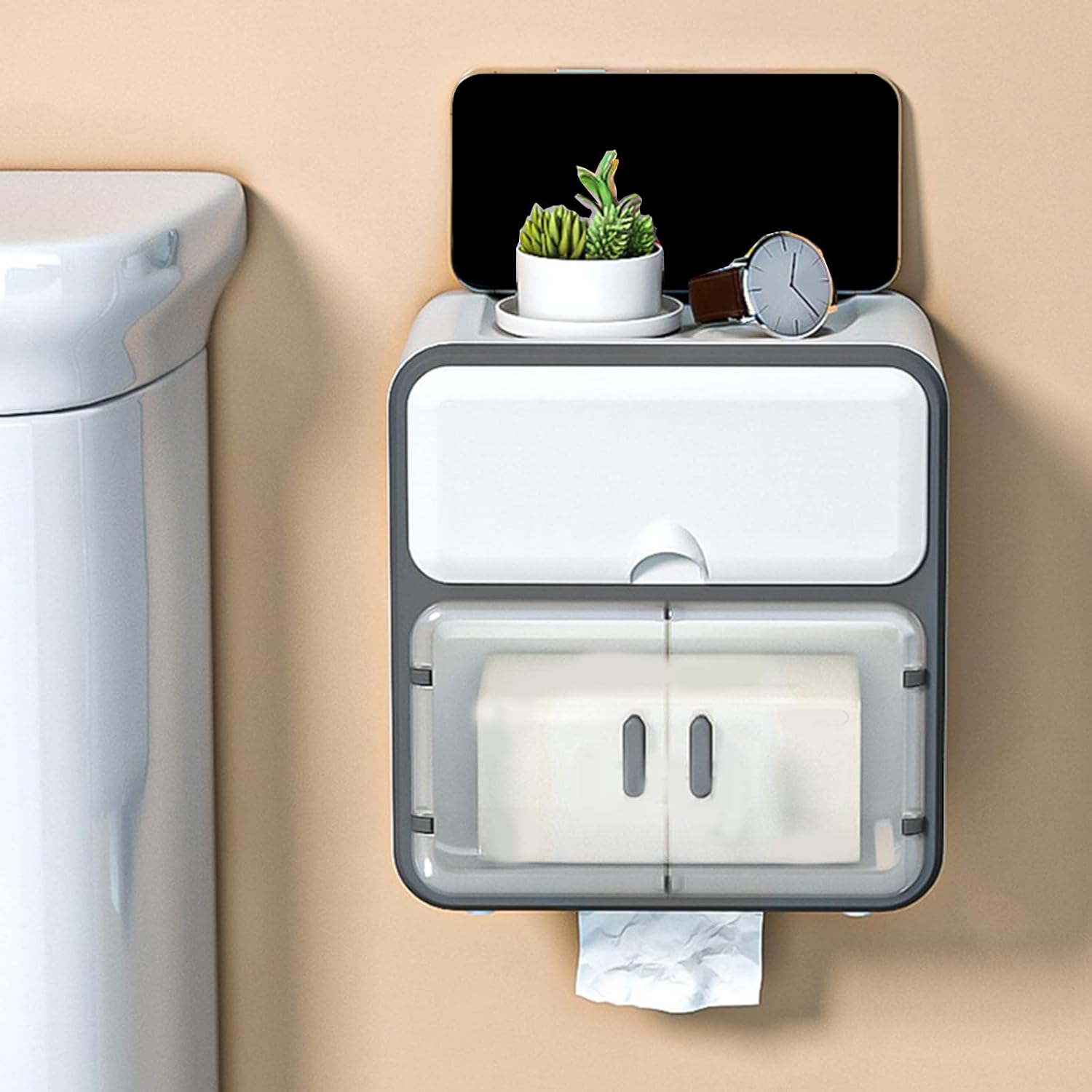 Wall Mounted Tissue Box Hanging Paper Towel Holder Box for Bathroom Dormitory Wall Window Organization