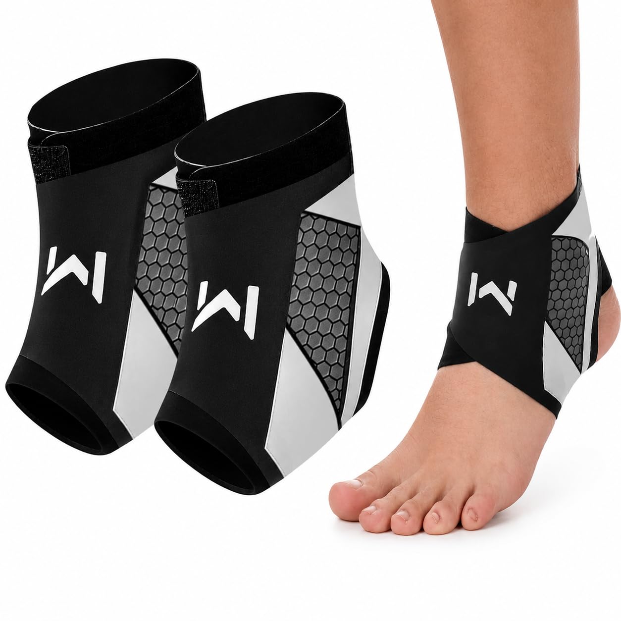2 Pcs Ankle Support Brace Adjustable Compression Strap for Sports, Gery