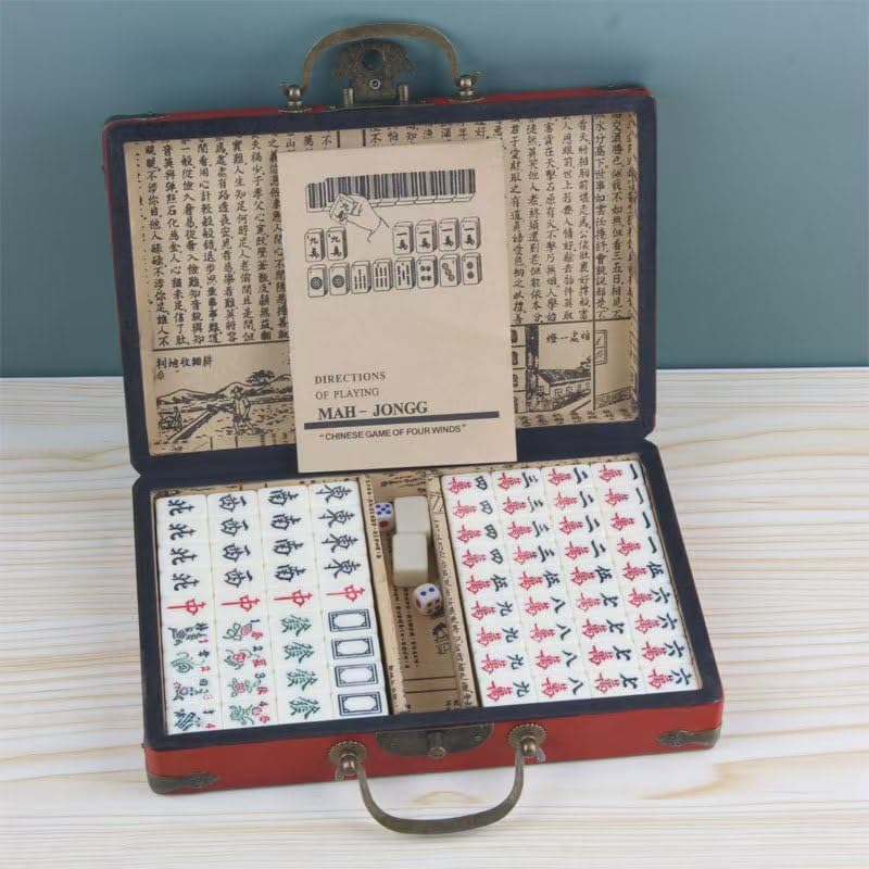 Teksome Mahjong Chinois avec 146 tuiles, dés | Ensemble Mah Jong Chinois Traditionnel, pour Les réunions, Les Loisirs Entre Amis