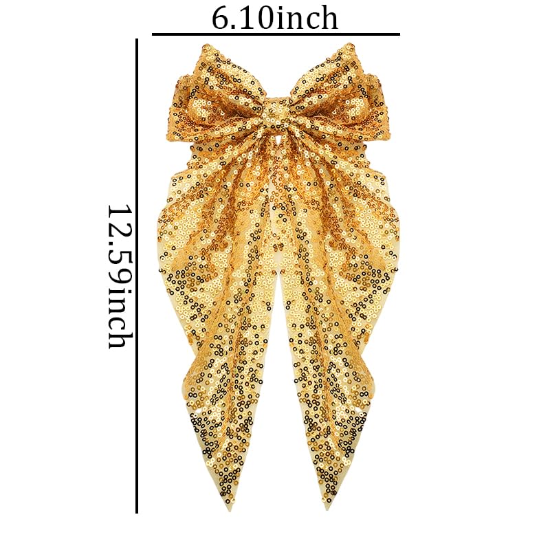 Amazon.com : Gold Hair Bow Clips Barrettes Big Sequin Cheer  display picture 2