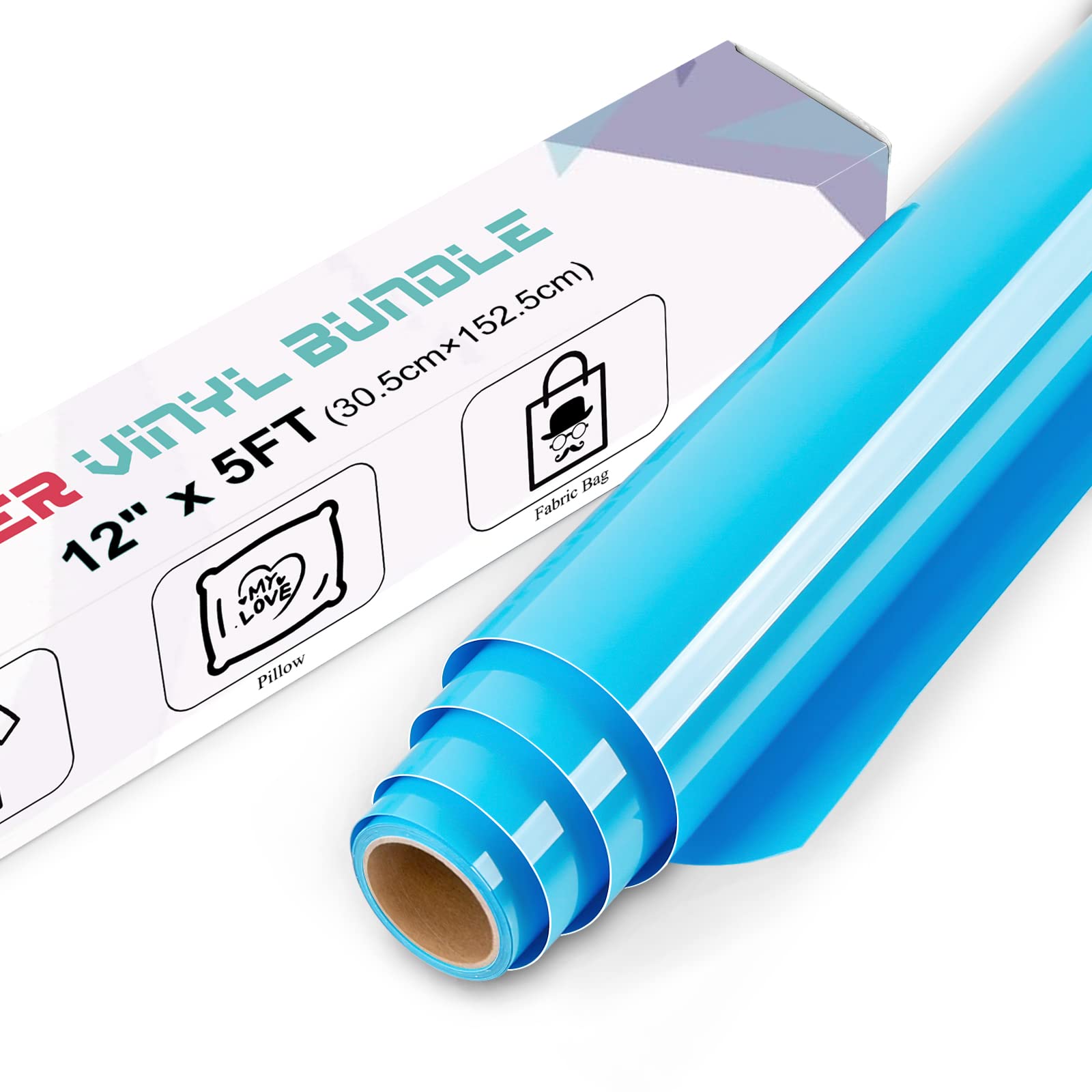 Vinile Termoadesivo per Tessuti - 30.5cm x 3m Vinile a Trasferimento Termico ,Vinile Adesivo Blu,Pellicola autoadesiva in Vinile per Plotter,Calore Vinile Rotolo per Cricut,Vestiti Fai da Te