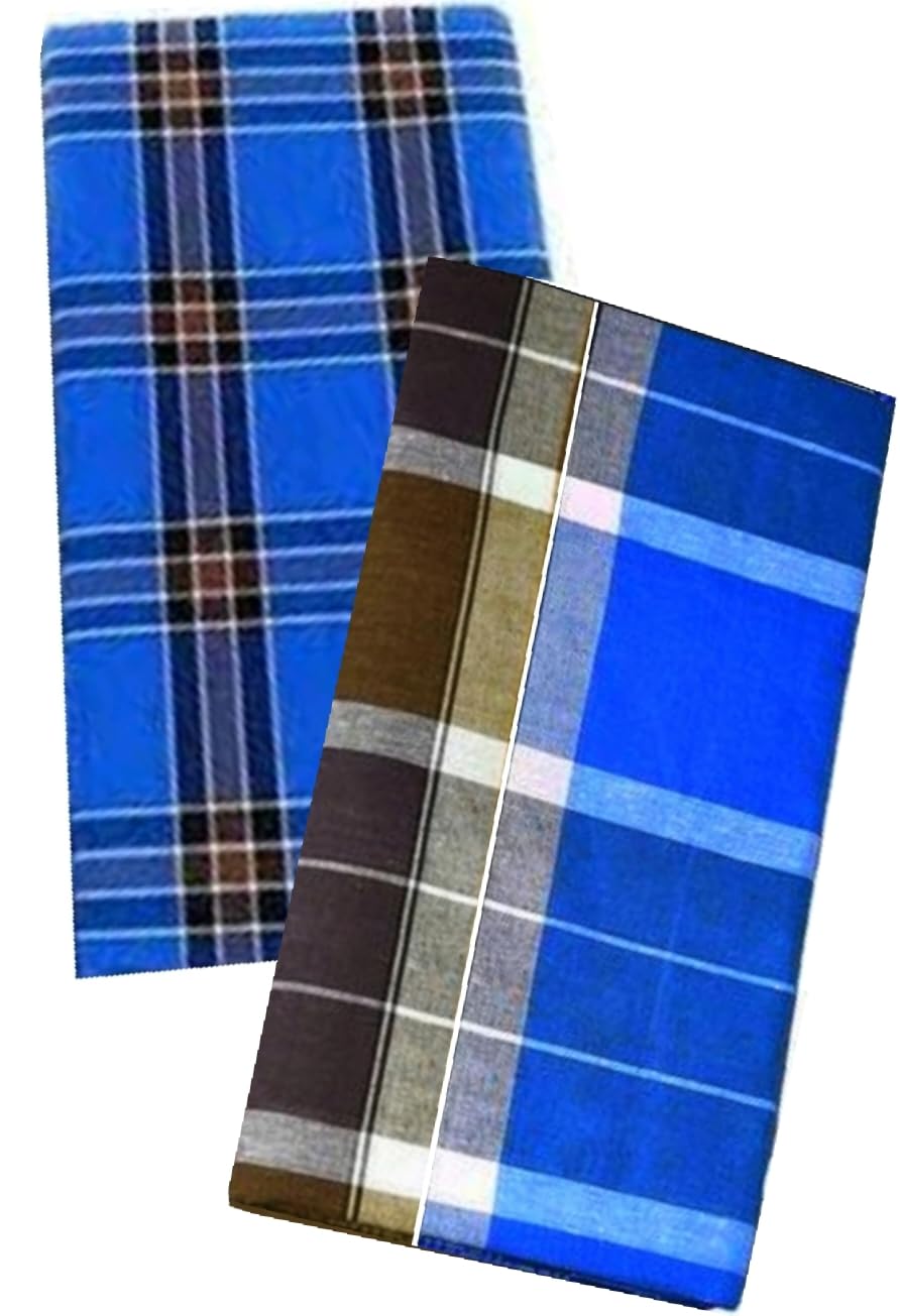 sss novelties SSS Multi Color Cotton Checkered Lungi for Men's, Combo of 2, Size-2.25meters (Lungis)-picture-29