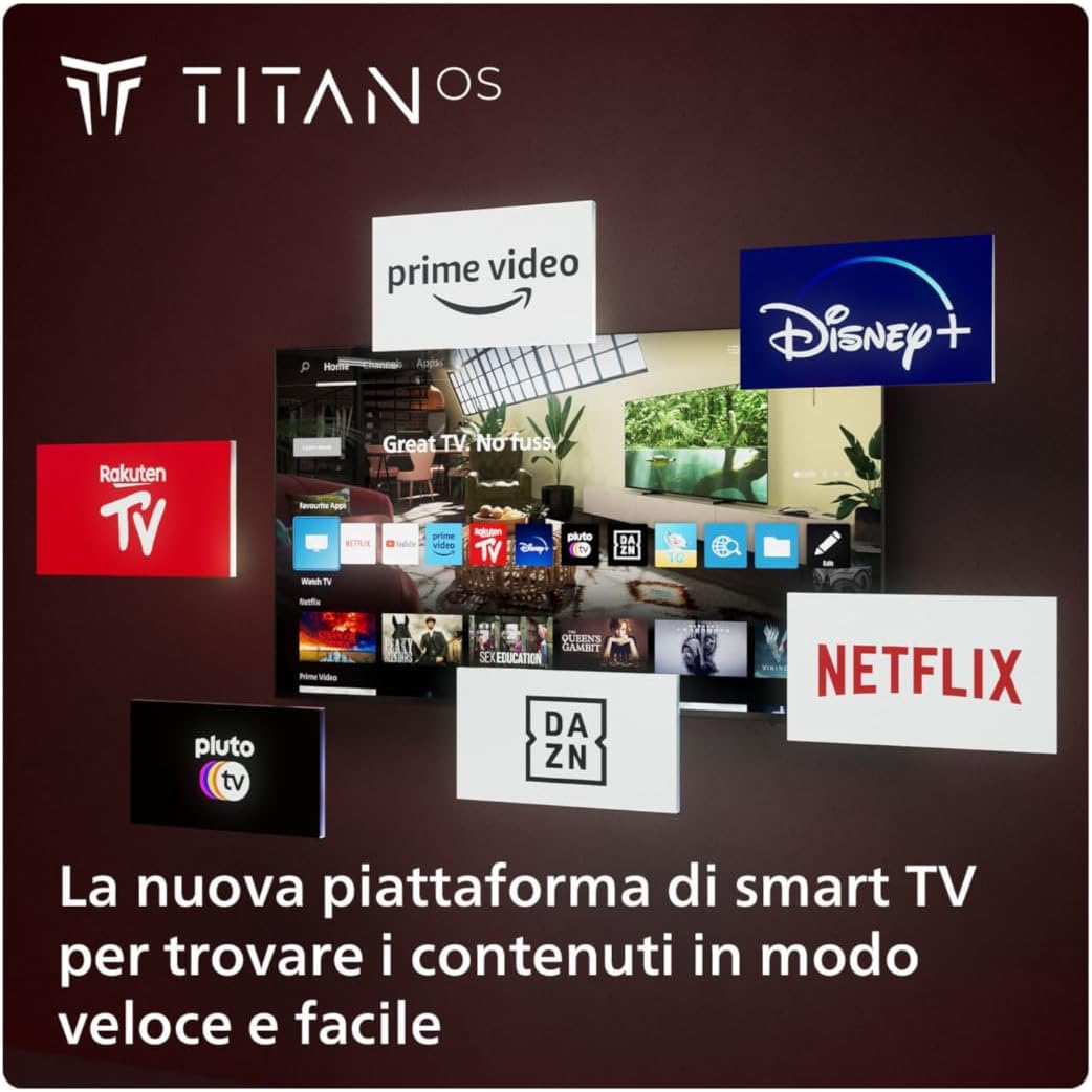 PHILIPS 32PHS6009 HD LED Smart TV - Display 32’’ con piattaforma Titan OS, Pixel Plus HD e audio Dolby Digital, funziona con Alexa e Google Voice Assistant – Cornice nera opaca 2024 series 32 " - Immagine 4