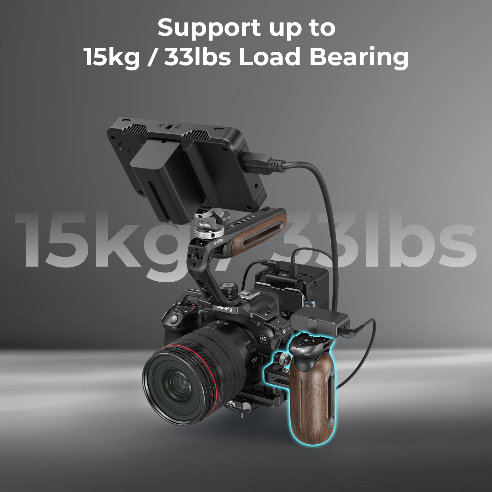 SMALLRIG Maniglia laterale in legno per gabbie per fotocamere con fori filettati da 1/4"-20, Regolazione verticale di 28 mm / 1,1 pollici, capacità di carico di 15 kg / 33,1 libbre - 5237