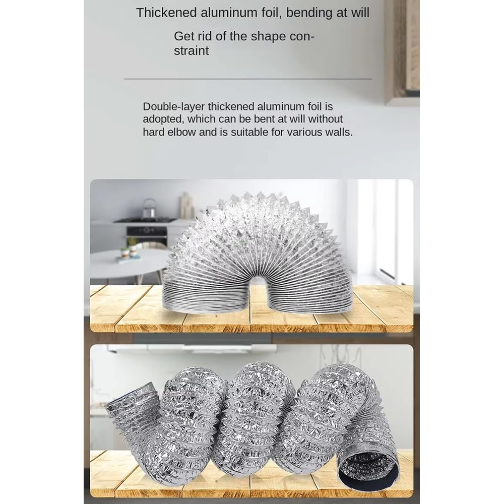 1 flexibler Lüftungskanal aus Aluminiumfolie – 100 mm D, 1,5–6 m, verstellbar for Heizungs-, Lüftungs- und Klimatechnik, Trockner, Küche und Gewächshaus
