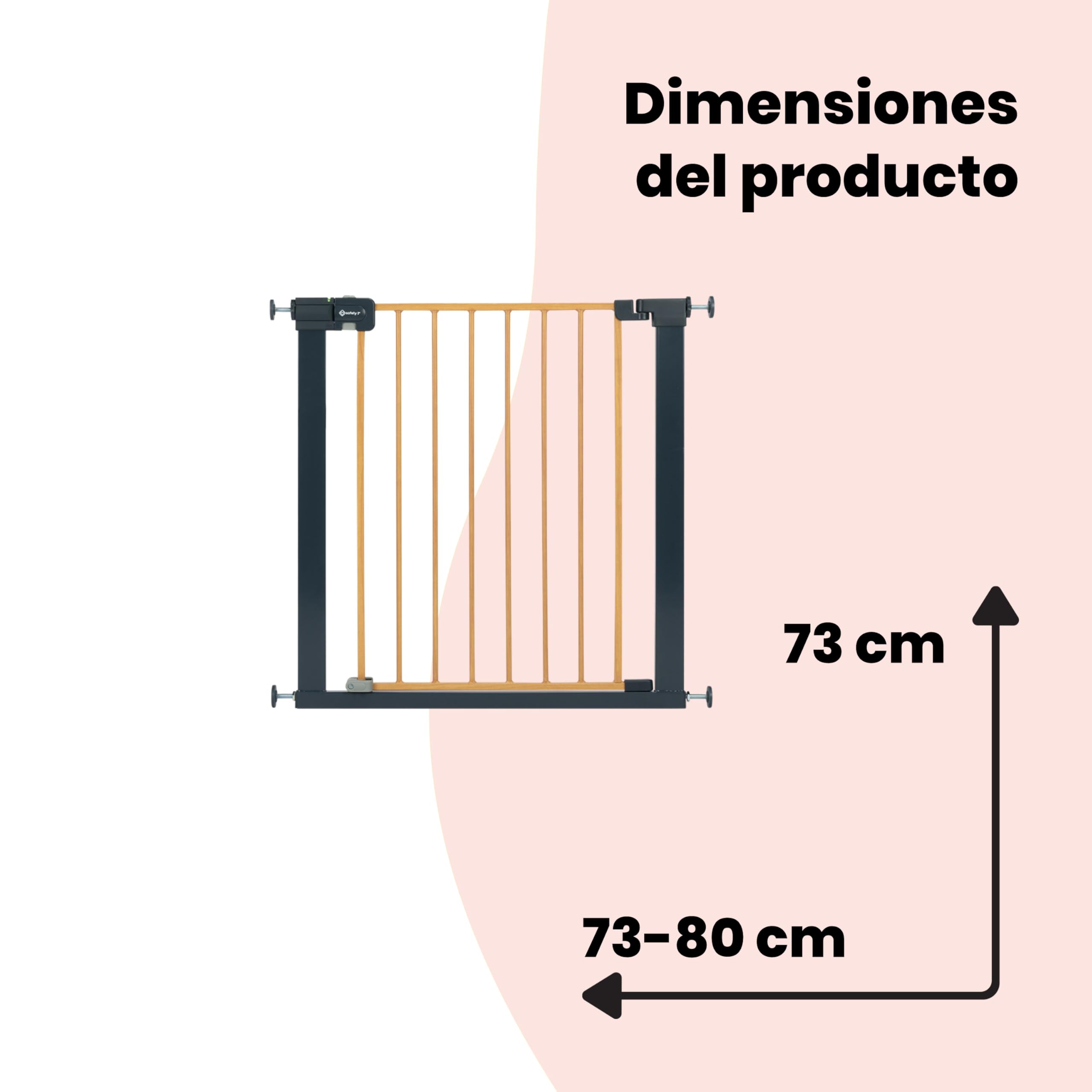 Safety 1st Easy Close Metal, Barrera Seguridad Niños Escalera Presión, 73–80cm (máx. 108cm), Valla Seguridad Infantil Fácil Cierre, Abre 1 Mano, Sin Tornillos, Doble Bloqueo, Efecto Madera