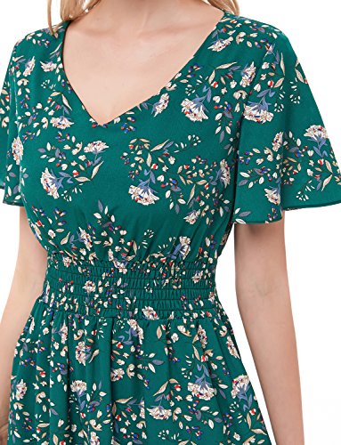 Image of Gardenwed Chiffon Floral Dresses Summer Midi Wedding Guest Dress V Neck for Women Elastic Waist