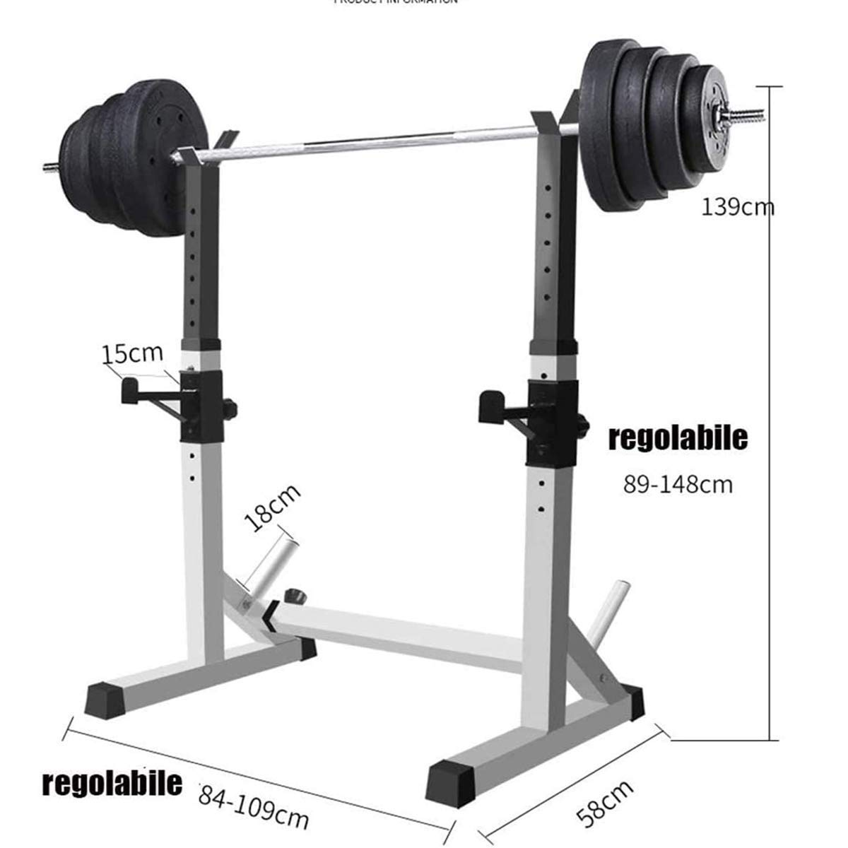 Supporto per Squat Multifunzione per Sollevamento Pesi, Palestra Domestica, Supporto per bilanciere Regolabile, Robusto e Durevole per l'allenamento in casa.