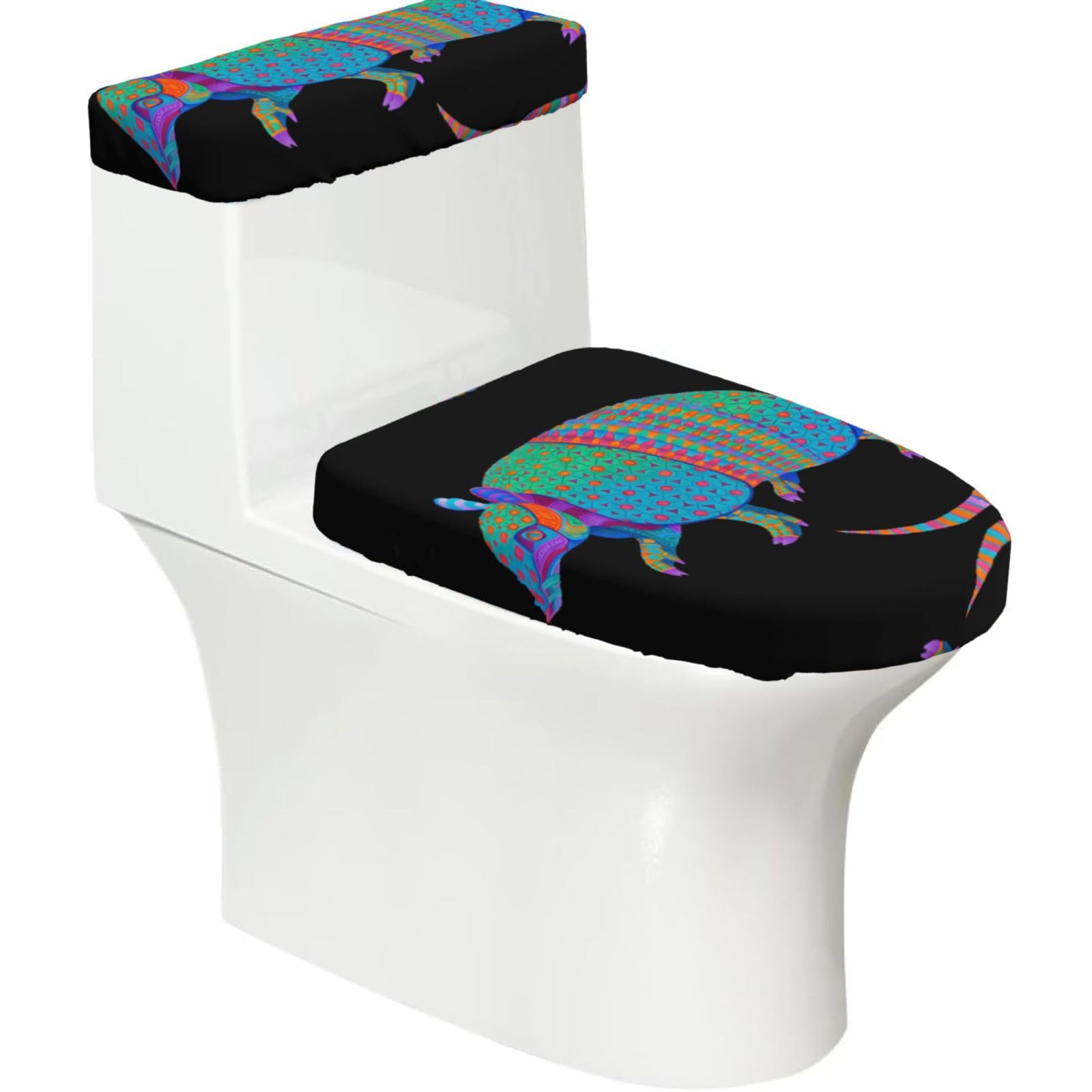 Mrowyc Black Colorful Animals Printed Toilet Seat Set - Set Of 2 - Universal Toilet Seat Cover - Housewarming Birthday Christmas Gift