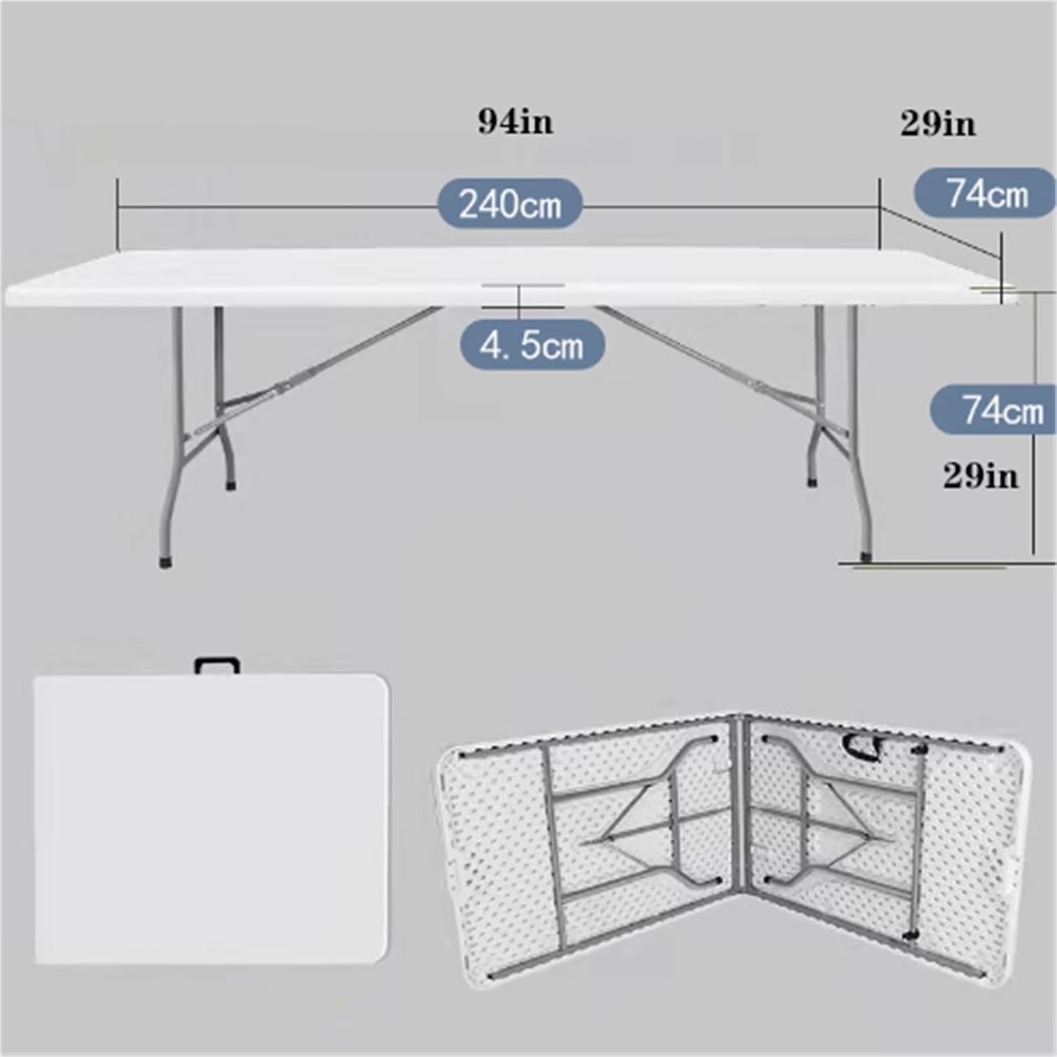 Folding Dining Table, Plastic, Portable Heavy Duty Camping Table with Easy Carrying Handle, Rectangle, Multipurpose, for Camping & Party Indoor Outdoor