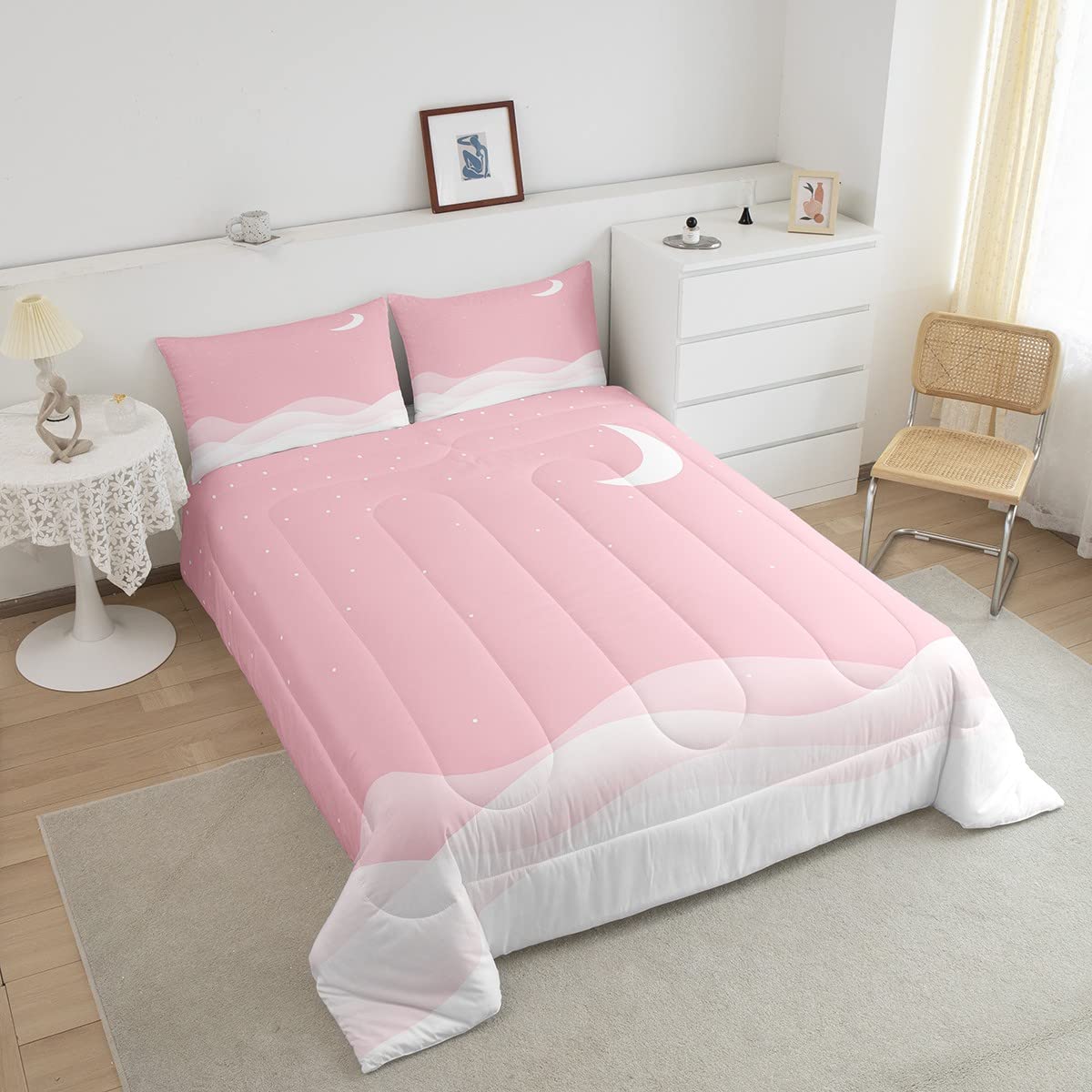 Juego de ropa de cama de color rosa, diseño de estrella, cielo nocturno, color rosa, para niños y niñas, incluye relleno interior de galaxia, con purpurina, tamaño King