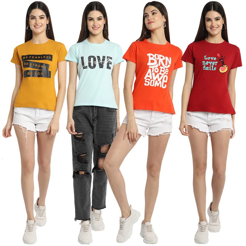 Image of Preneum Women's Cotton Regular Fit Graphic Stylish Printed Short Sleeves Casual T-Shirt |Trend & Styles