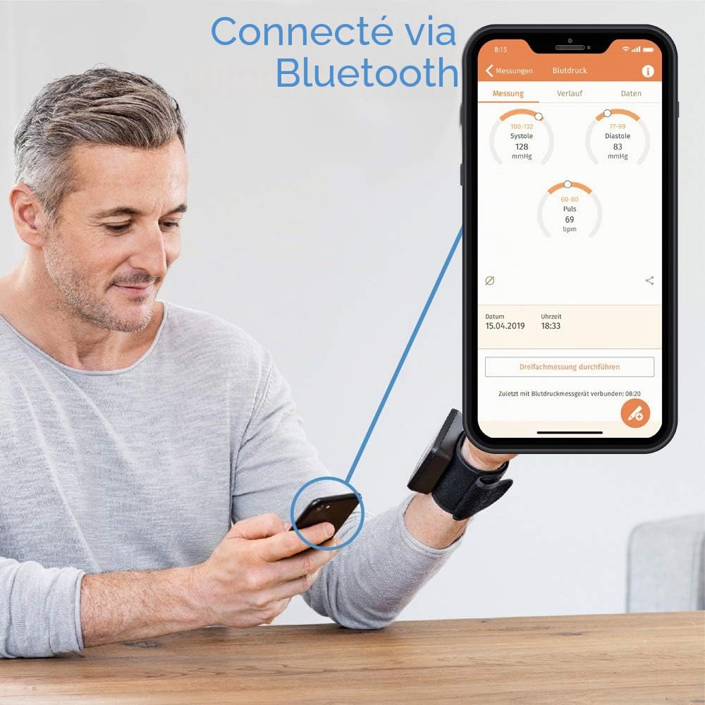 Beurer PO 60 Oxymètre de pouls avec Bluetooth, détermination de la saturation artérielle en oxygène dans le sang & BC 54 Tensiomètre au poignet connecté Bluetooth, technologie par inflation