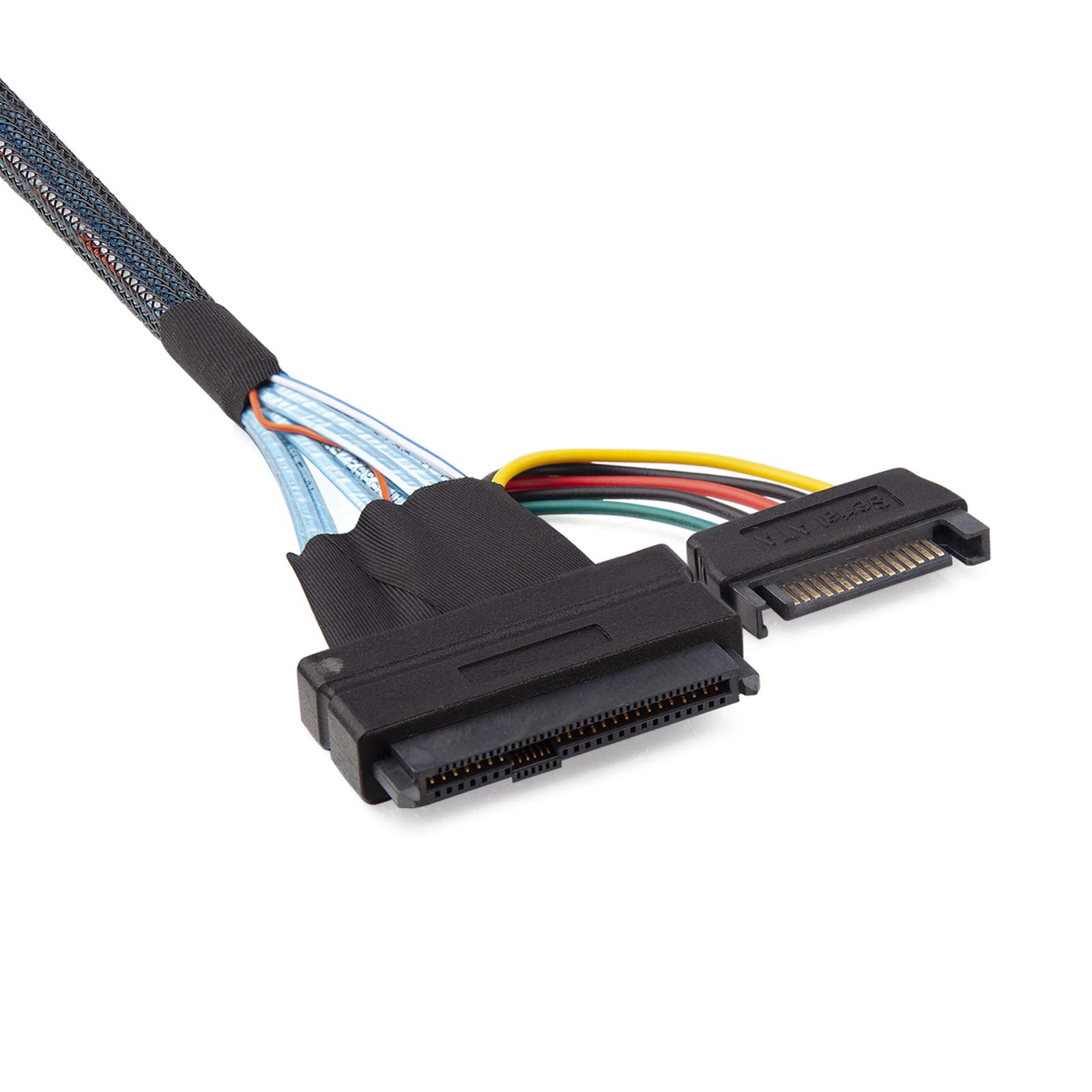 10Gtek 12G Internal Mini SAS SFF-8643 to U.2 SFF-8639 NVMe SSD Cable with 15 pin Male SATA Power Connector, PCIe 4.0, 85 Ohm, 3.3ft/1m