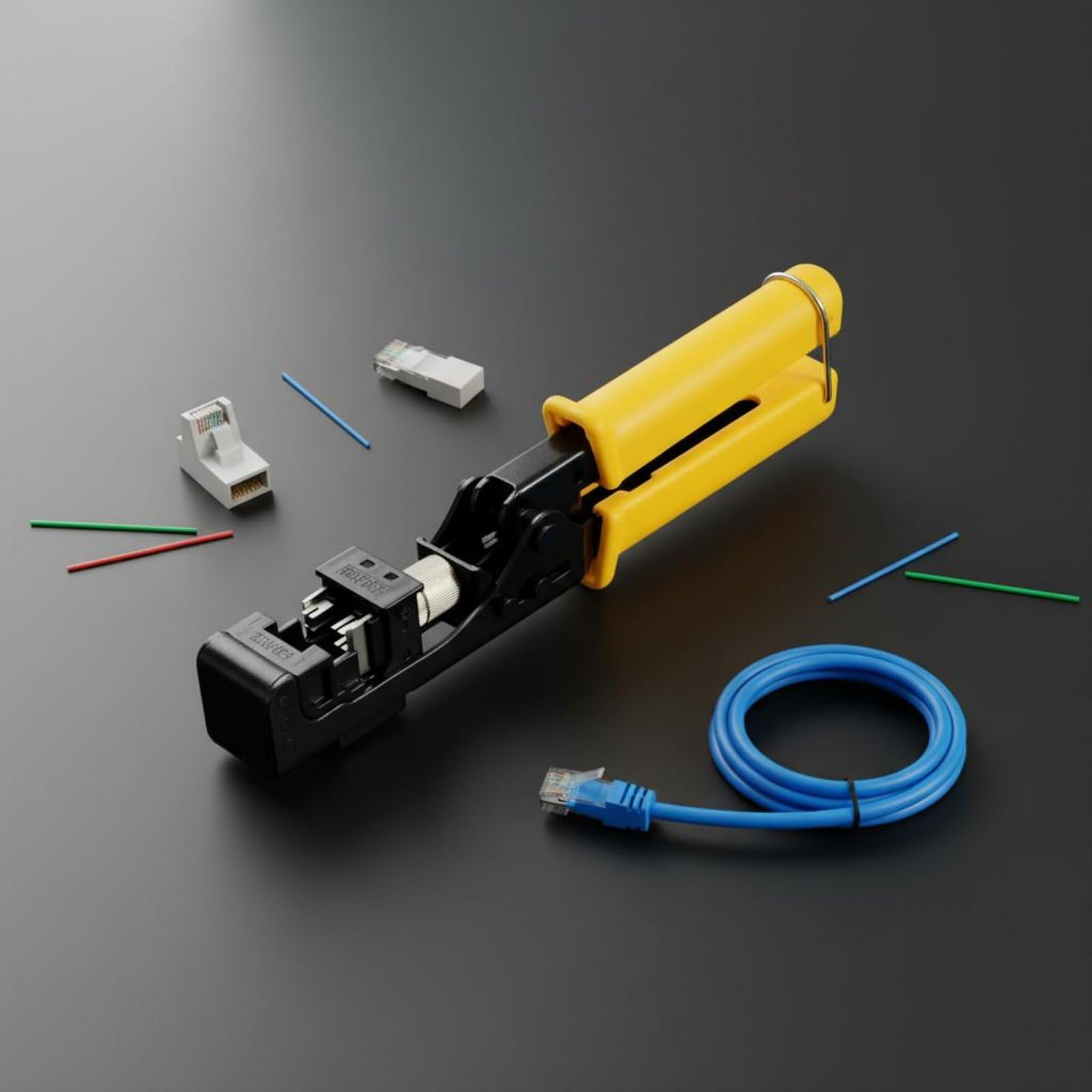 Crimpadora de Red Herramienta de Engaste Alicate de Terminales Diseño Ergonómico con Mango de PVC y Corte Suave Compatible con Módulos Adecuada para, Amarillo