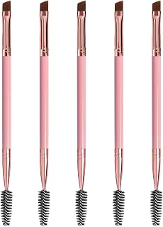 DELAYNOMORE77 Duo Eyebrow Brush Set: Angled Brow & Spoolie Lash Brush, 5pcs Pink for Precise Eye Makeup