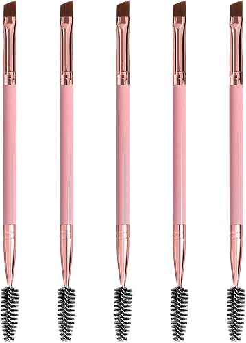 5PCS Dual-Ended Eyebrow Brush Set with Angled Brow Brush & Spoolie, Pink
