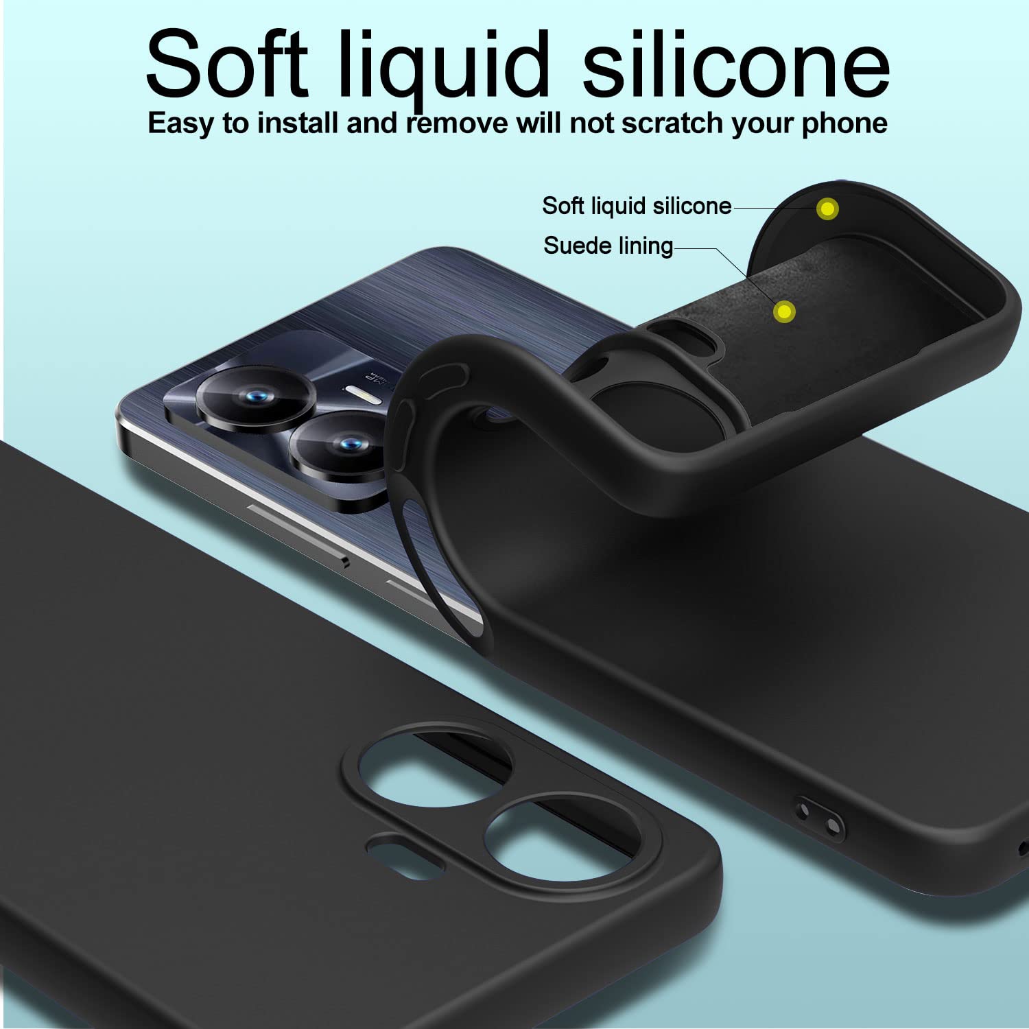 Cover per Realme C55 + [3 Pezzi] Pellicola Vetro Temperato