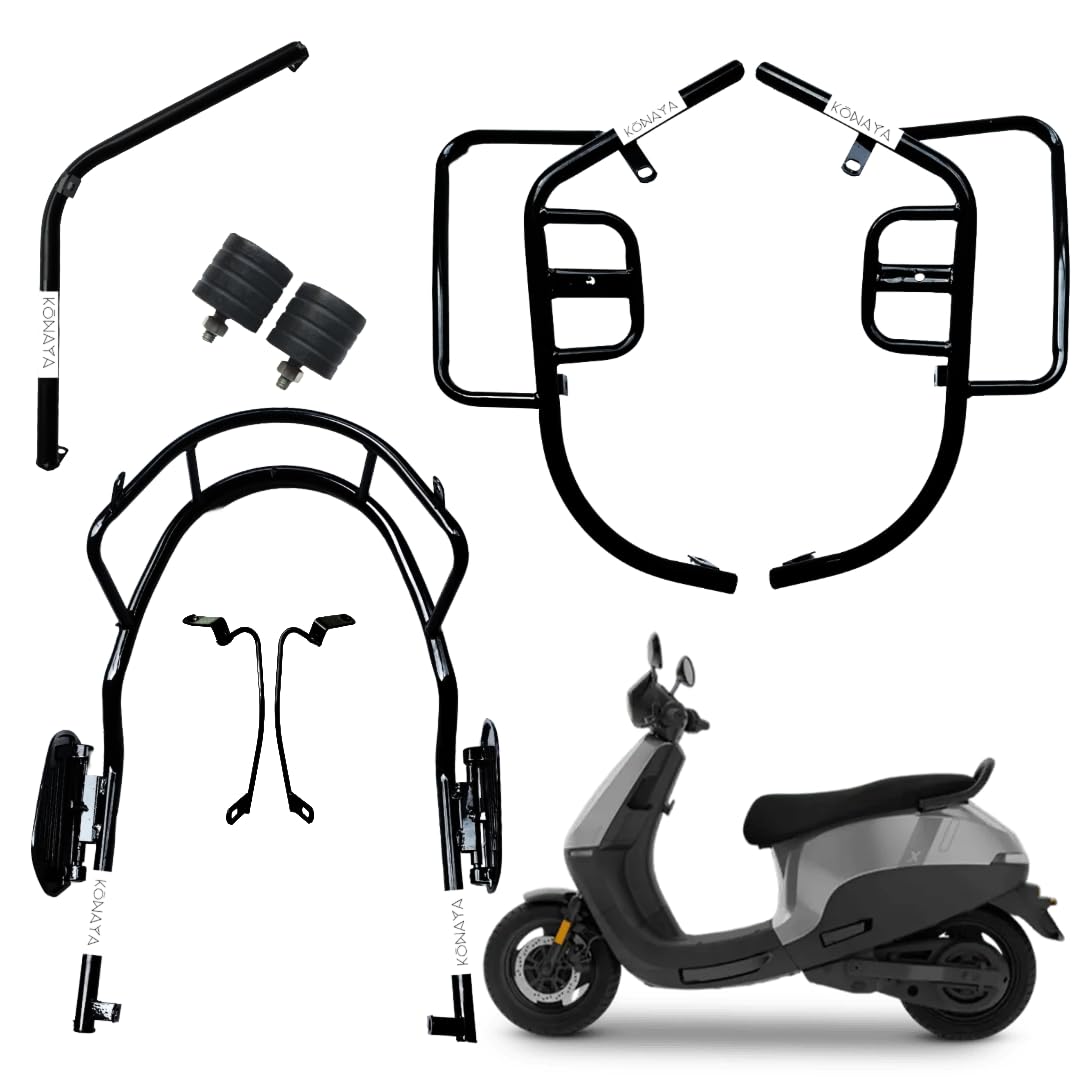 Ola S1X Plus Crash Guard with Foldable FOOTREST and Frame Slider Front Rear Safety Guard FIT for Ola S1X Plus EV Scooter 2" GEN (Black/Full Set)-image-30