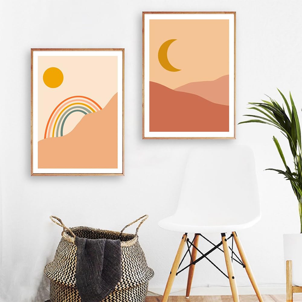 WUHBCZ Pictures,Rainbow Sun Moon Mountain Landscape Poster and Print Nordic Delicate Boho Picture Wall Art Canvas Painting Bedroom Home Decoration-40 * 60cm*2PCS (No Frame)