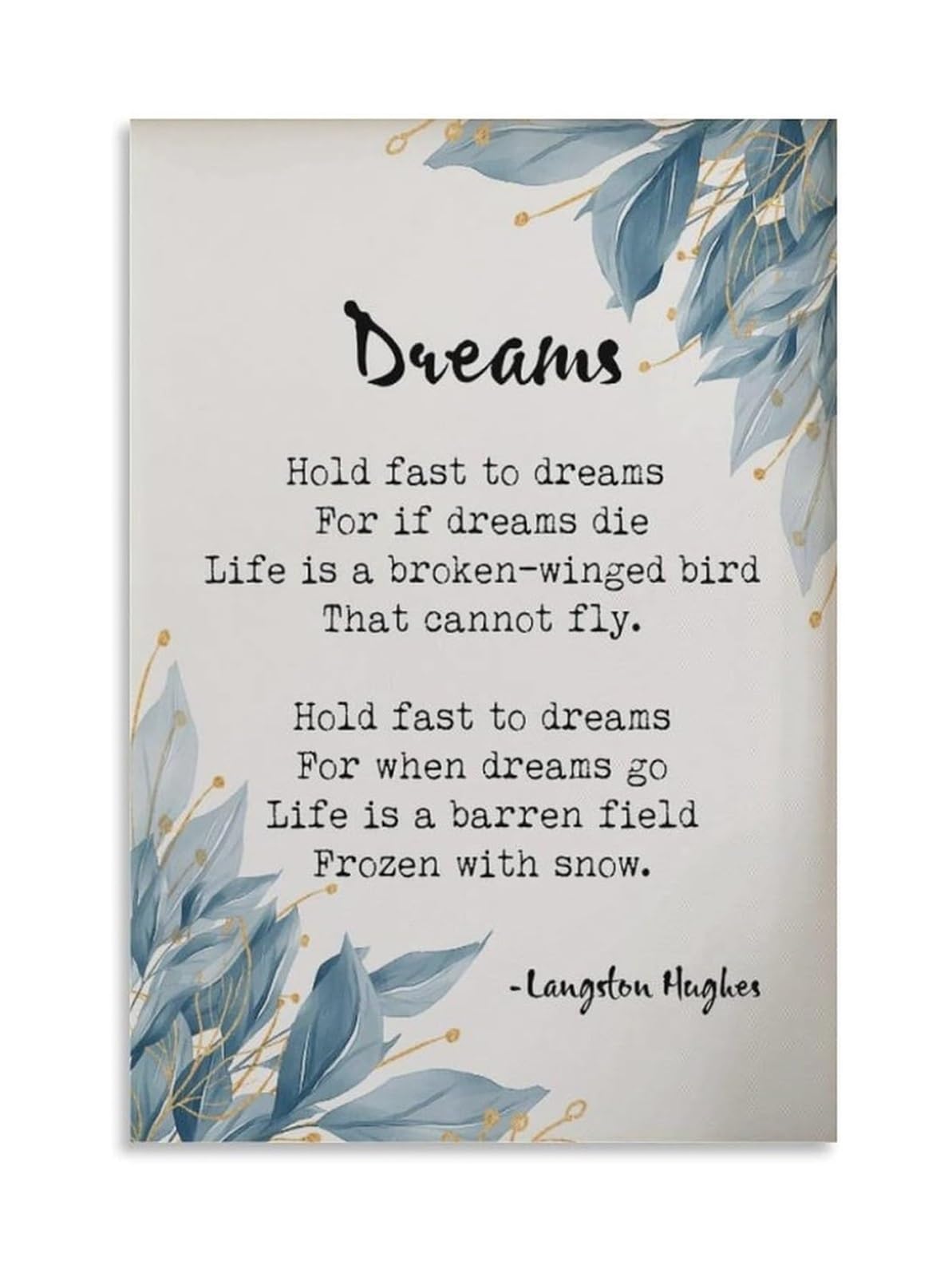 BYLSAGWHT Dreams by Langston Hughes Poetry Print Inspirational Literary Wall-Art Poster for Library Study Classroom Decor(Unframed,08x12inch(20x30cm))