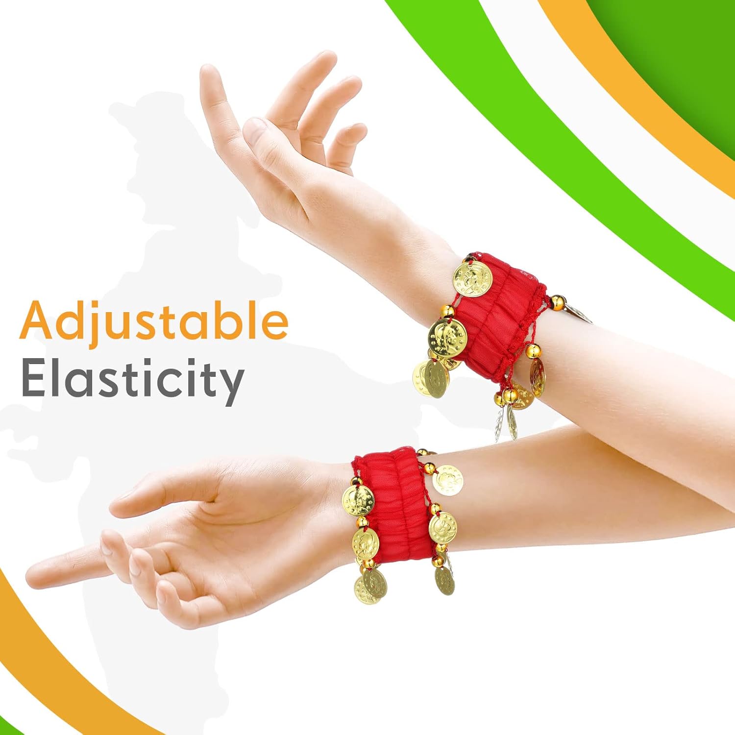 Vicenpal 36 Pcs Belly Dance Hip Scarf Belly Dance Skirt Wrist Ankle Cuffs Bracelets 12 Colors with Coins for Dancers - Image 5