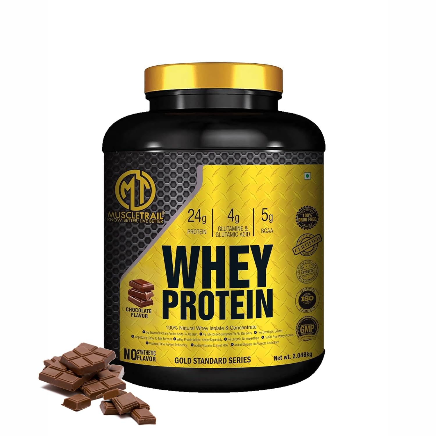 [BRSW2CQFC4JWAAL7] MuscleTrail Whey Protein Powder Gold Standard Series|24G Protein|5G Bcaa|4G Glutamine|Muscle Building Primary Source Isolate|2.048 Kg (2.048kg, Chocolate)