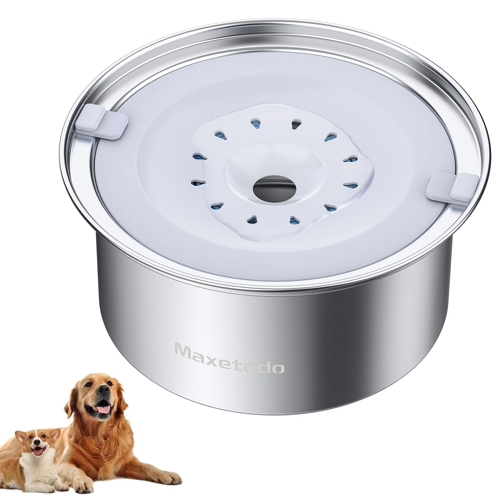 Maxetodo Bebedero Perro Antigoteo 4L de Aceros Inoxidables Anti Salpicaduras y Antideslizante Diseño Desmontable para Mascotas con Reemplazables Incorporadas de Materias Primas