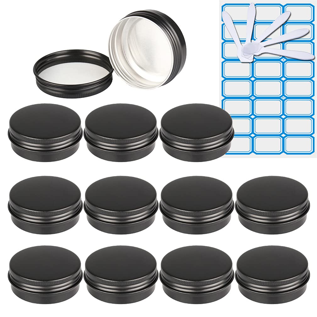 10 Piezas Tarros de Aluminio con tapa Rosca 15ml, Negro Mate Tarros de Aluminio Vacíos Redondo para Contenedor De Cosméticos Cremas Caja de almacenaje con 5 Espátula y 1 Etiqueta — view 16
