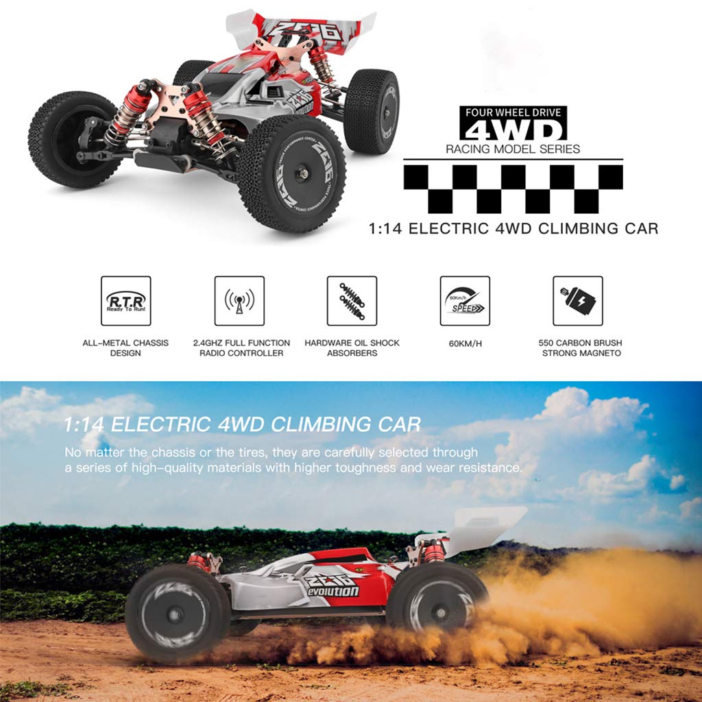 Samochód RC o dużej prędkości 60 km/h 1/14 2,4 GHz 4WD Racing Alloy Buggy Off-Road Drift RTR Zielony (zielony)