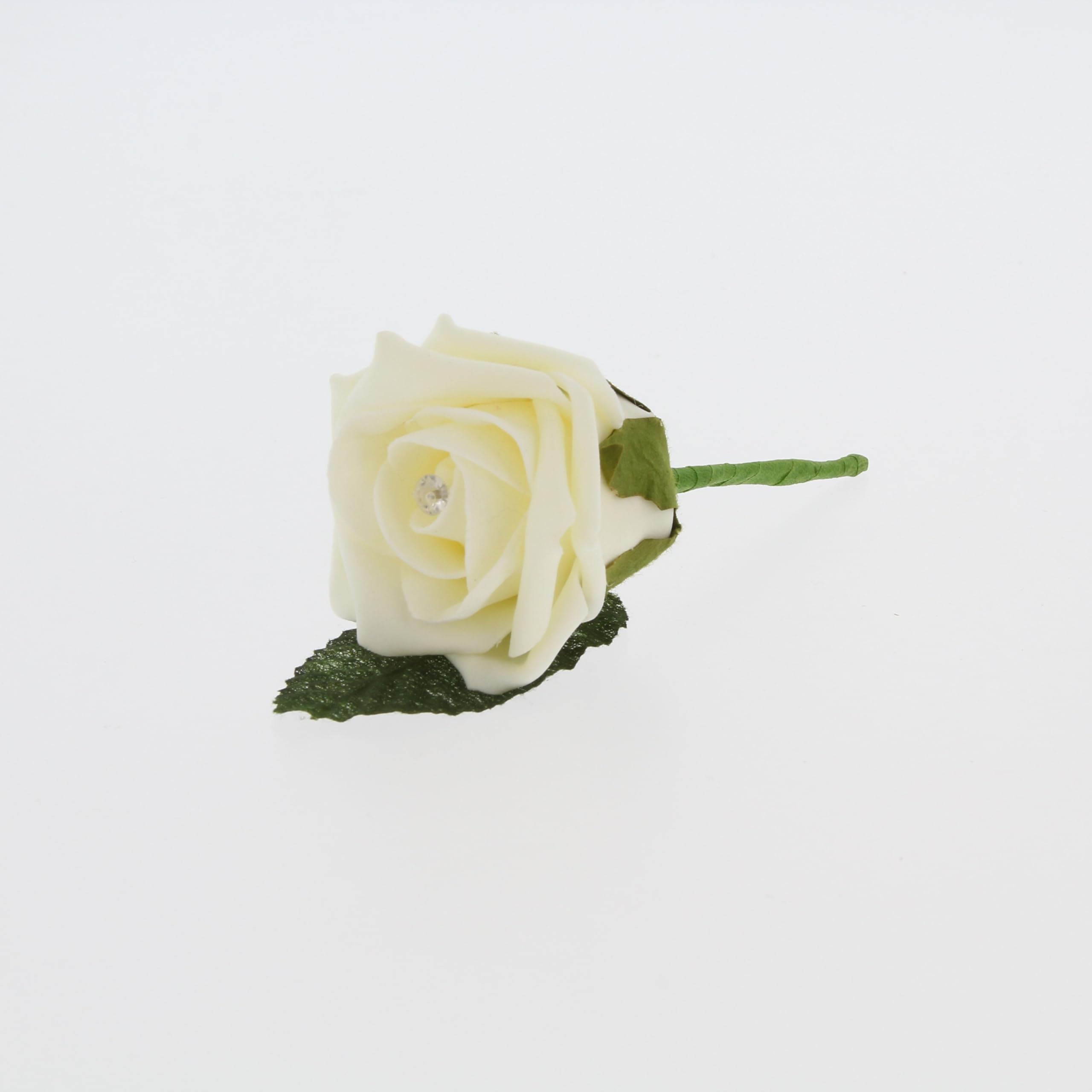 Shimmer-hj 20 Lemon Handmade Rose Buttonholes with Diamante - Perfect Artificial Flower Boutonniere & Corsage for Weddings, Proms, Bridal Parties, Bride, Groom, Bridesmaid, and Guests