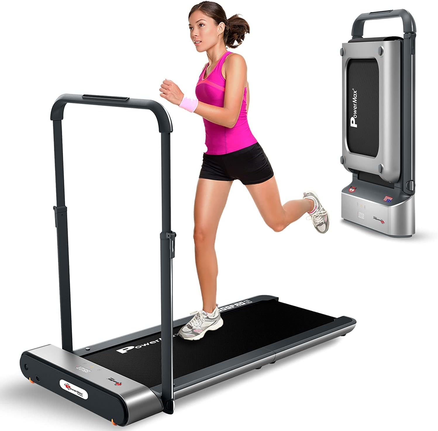 PowerMax Fitness Jogpad-5 (4HP Peak) Smart Walking Treadmill Max User Up to 110kg with Double Fold, IMD Technology Display, Anti-Slip Running Belt, Bluetooth App for Android & iOS And Remote Control