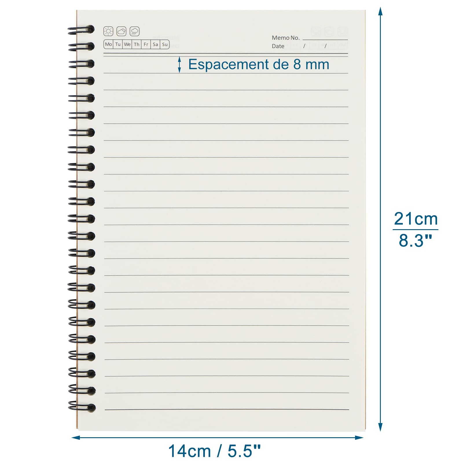 ZCZN A5 Cahier à Spirale Kraft 60 Feuillets par Bloc，Lot of 12 Blocs Carnet de Notes à Spirale Reliure Double Spirale，80 g/m²，Bloc Note Carnet Dessin，120 Pages Lignées Notebook