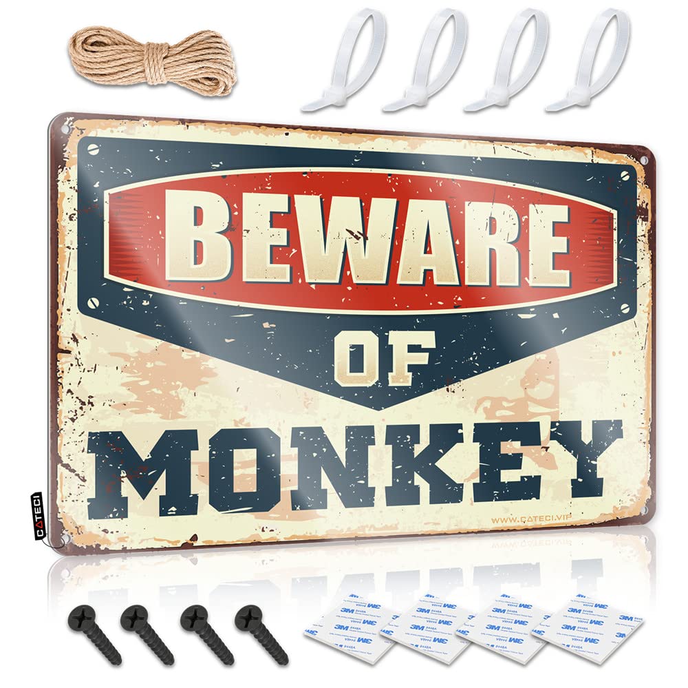Funny Signs Billiard Beware Of Monkey Sign Metal Beer Signs Funny House Decor(30X40CM)