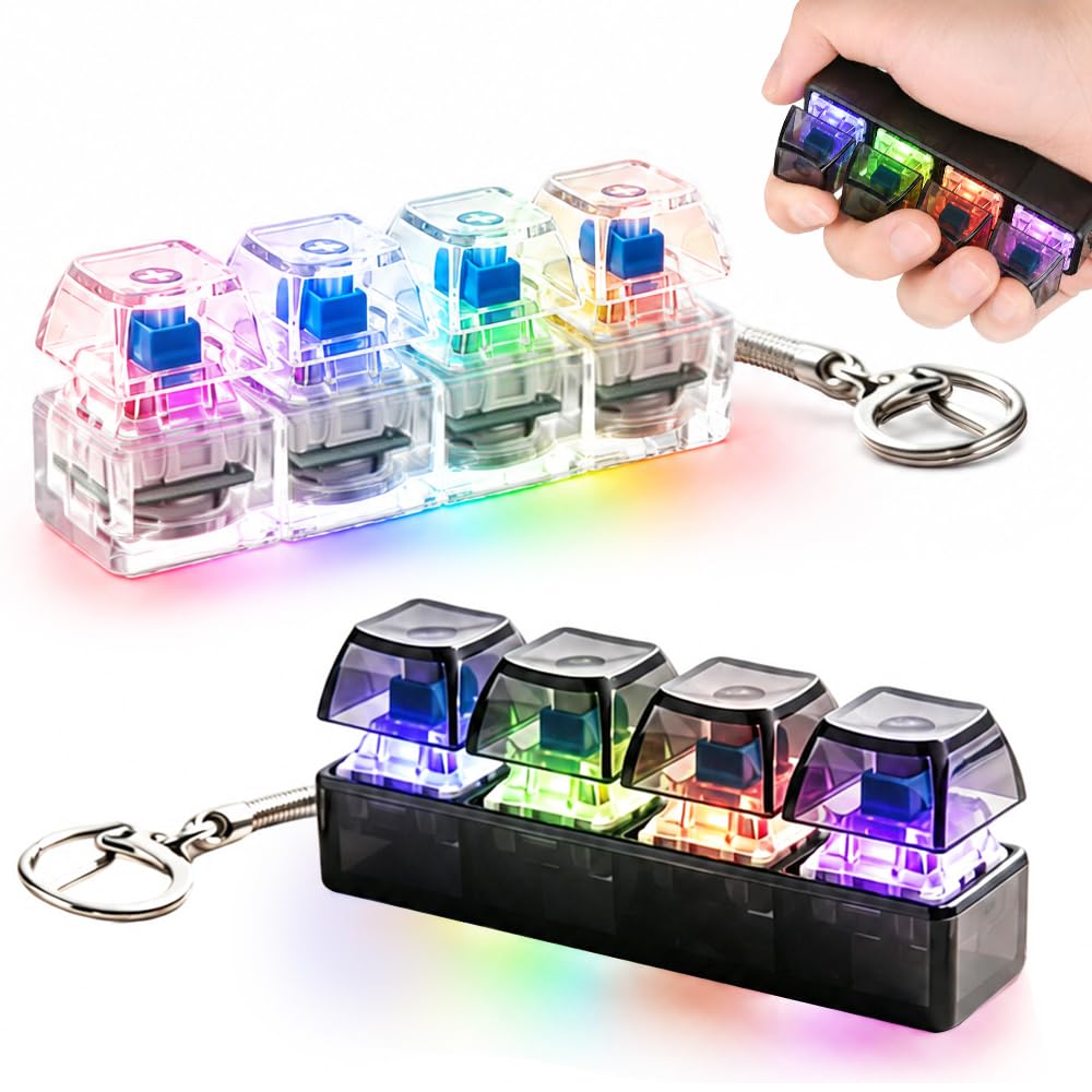 NKFBEV 2 Pcs Keyboard Fidget Toy Light Up, 4-Button Clicker Fidget Toy, Clicky Keyboard Fidget Toy, Keyboard Clicker Fidget Toy with LED Light for Kid Adult Office Travel Daily Stress Relief (2Pcs)