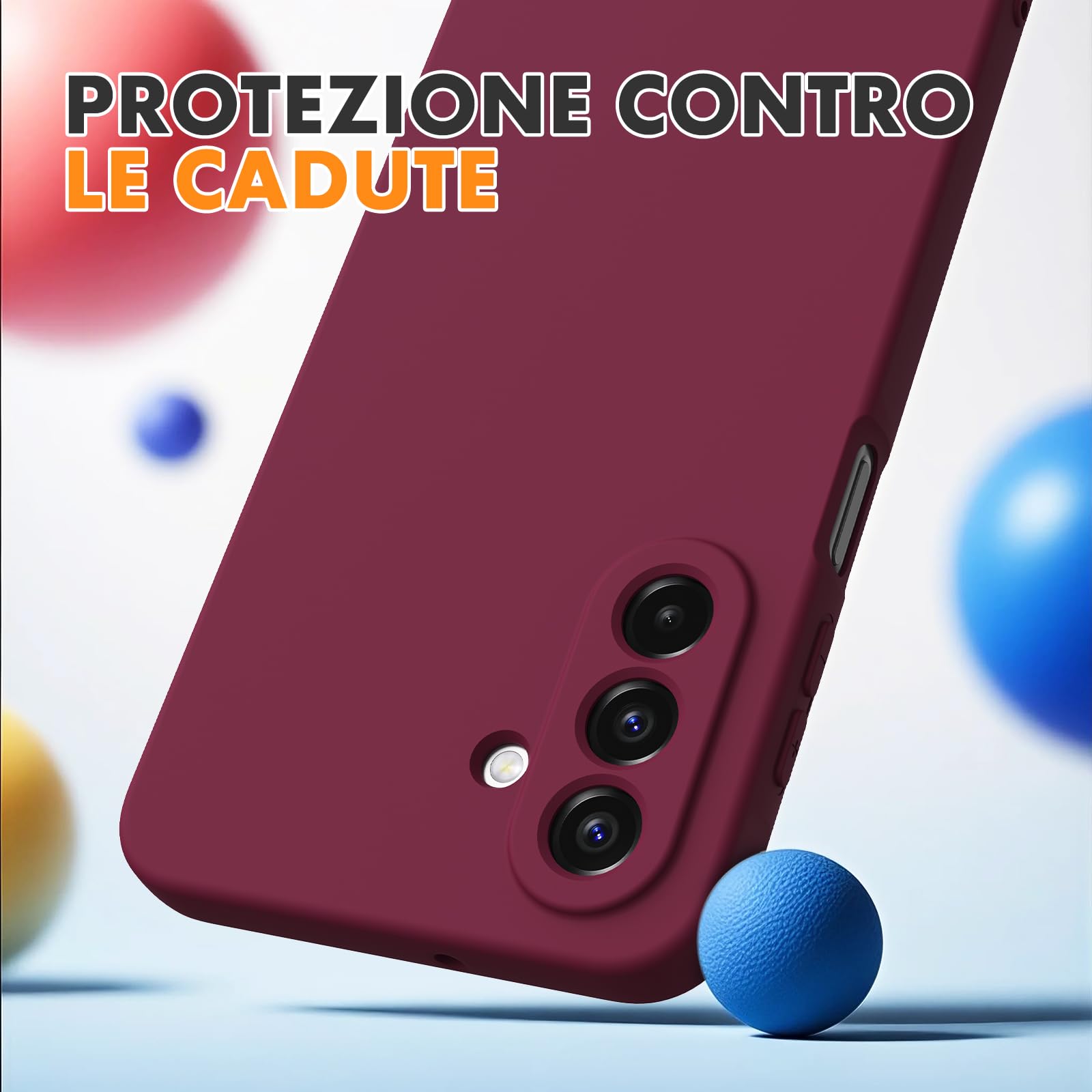 Cover per Samsung Galaxy A17 4G/5G, con 2 Proteggi Schermo in Vetro Temperato, Case Protettiva Gomma Antiurto, Custodia in Silicone Morbido TPU Liquido - Bordeaux