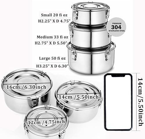 Miniatura 2 de allprettyall Recipientes de acero inoxidable de alta calidad para almacenamiento de alimentos de grado 304, a prueba de fugas, herméticos, a prueba