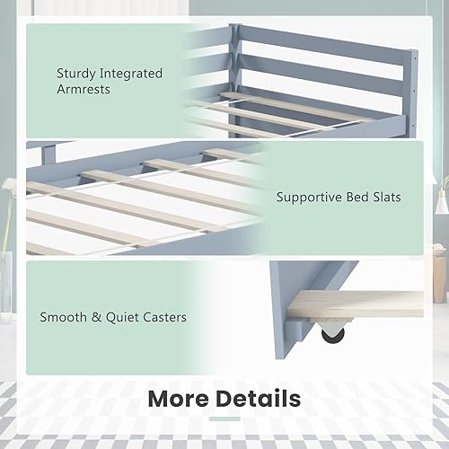 Miniatura 5 de Giantex Sofá cama de madera con nido, cama de día de tamaño individual con nido y soporte de listones de madera, marco de sofá individual que ahorra