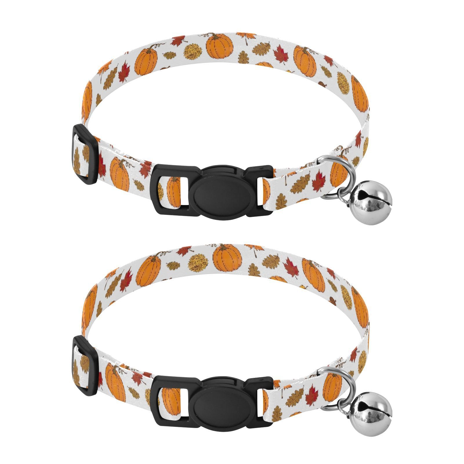 2 Pack Cat Collar Pumpkin Sunflower Autumn White Bell Collar for Small Dogs, Adjustable Length 10.6" to 17.1"