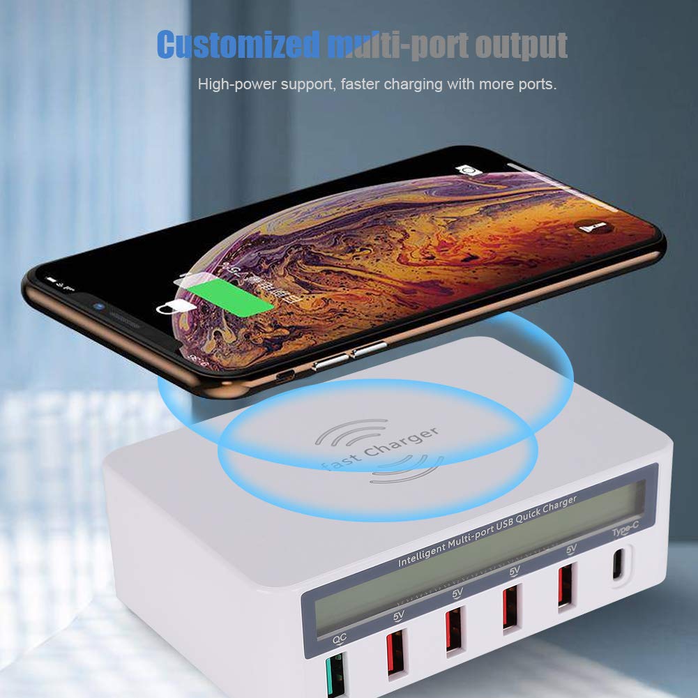 Agatige Caricatore rapido per Telefono Cellulare Port, Adattatore Multi-shunt USB 3.0 da 100-240 V con Ricarica Wireless per la Maggior Parte degli Smartphone(#5)