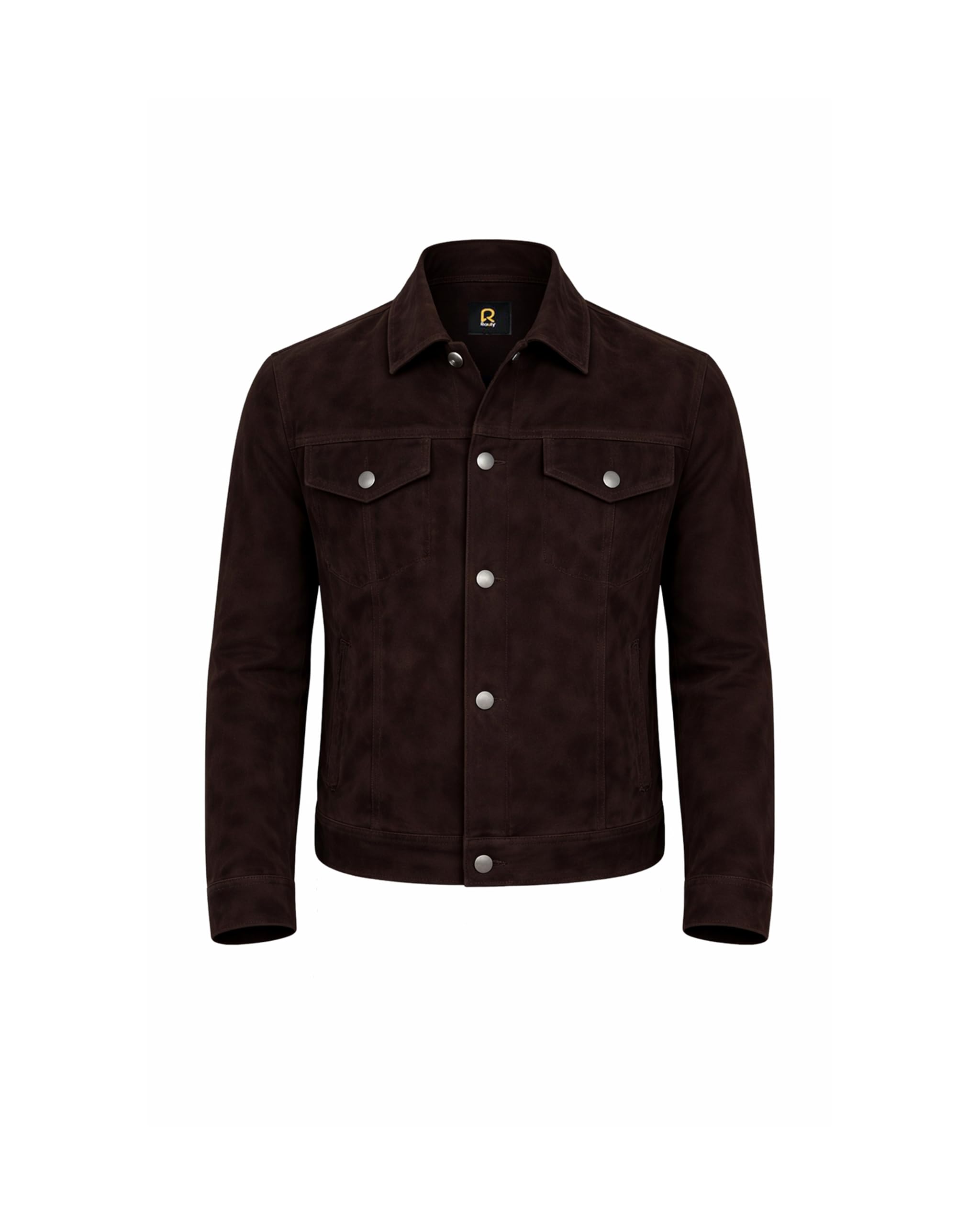 - Suede Leather Jacket Men Real Leather Button Front Shirt Collar Trucker Jacket Everyday Suede Coat