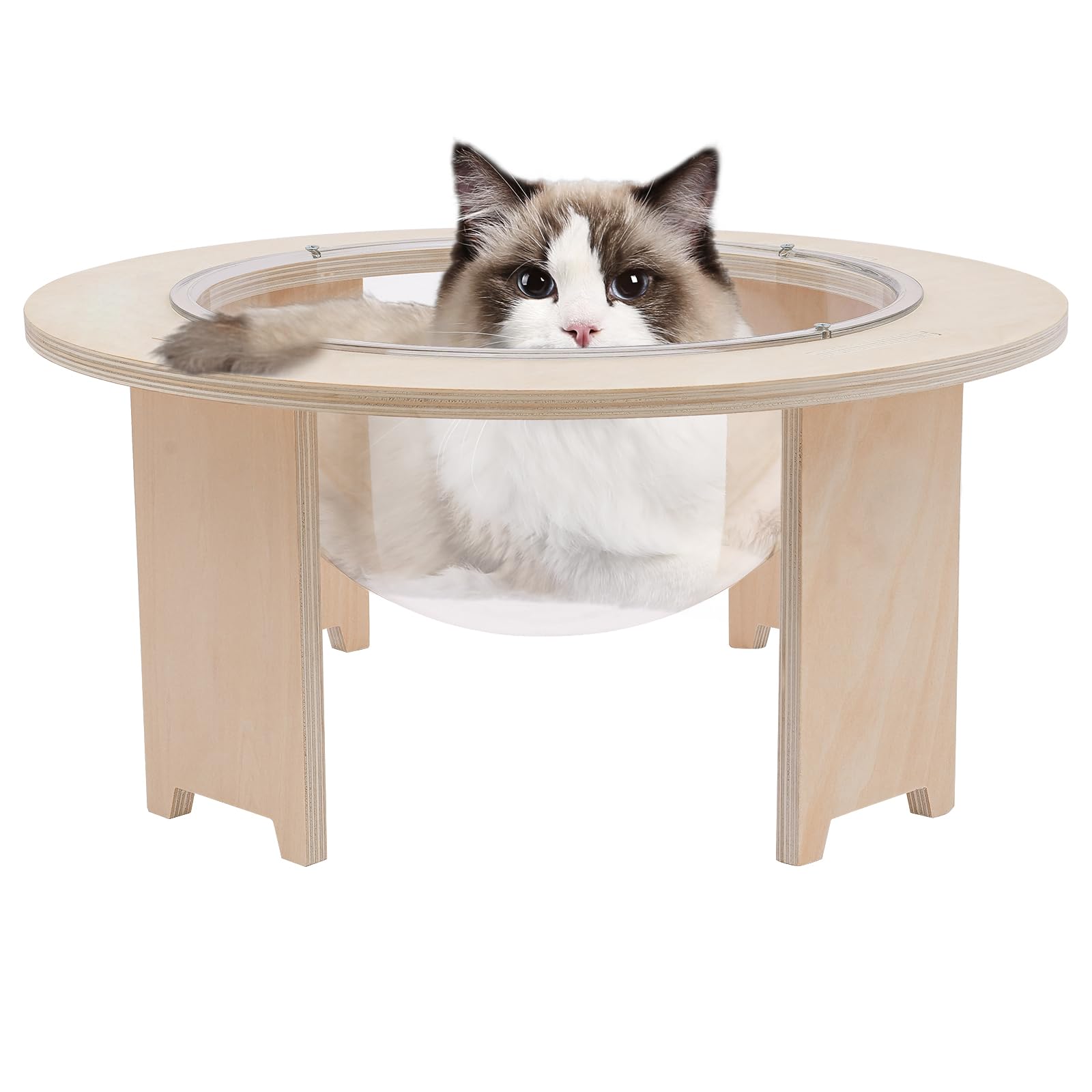 Giciashop Wooden Cat Bed Capsule,Space Capsule Clear Acrylic Dome Capsule Cat Bed,Small Pets Bed for Home,Pet Shops