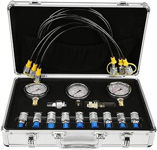 FJZ Hydraulic Test Kit, Liquid Pressure Test Kit Hydraulic Pressure Tester Kit Pressure Gauge + Test Hose + Test Coupling + Quick Connector
