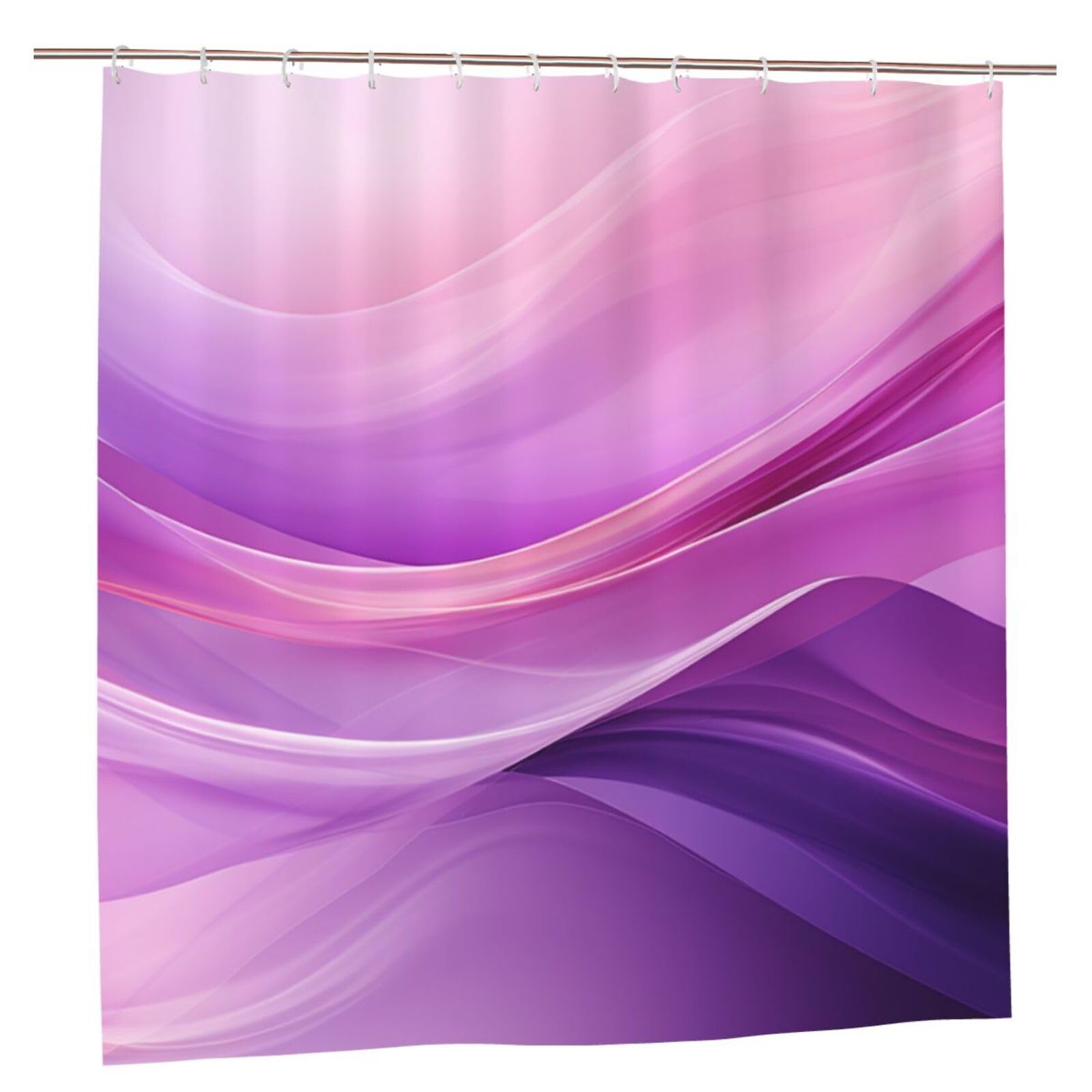 Rideau de douche en tissu pour salle de bain violet et zen avec crochets