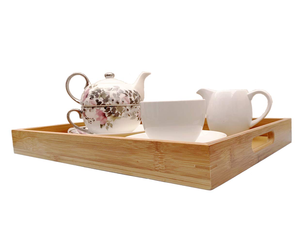 Plateau de service rectangulaire en bambou naturel avec poignée pour petit déjeuner au lit, thé, table basse, nourriture, dîner