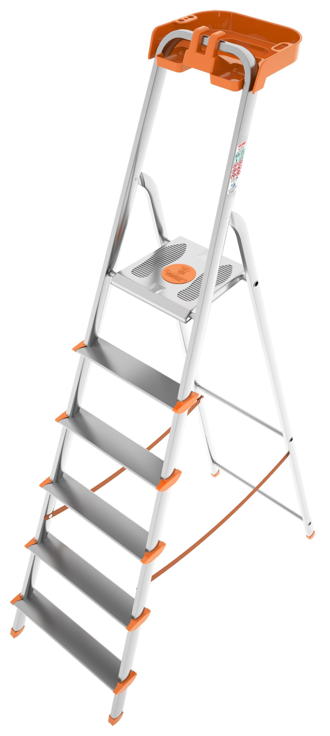 COLOMBO Scala Pieghevole in Alluminio 3/4/5/6/7/8 Gradini – Struttura Robusta, Ampia Piattaforma, Gradini Senza Rivetti e Vaschetta Portautensili – Portata 150Kg, Conforme EN131 TÜV-GS – Made in Italy