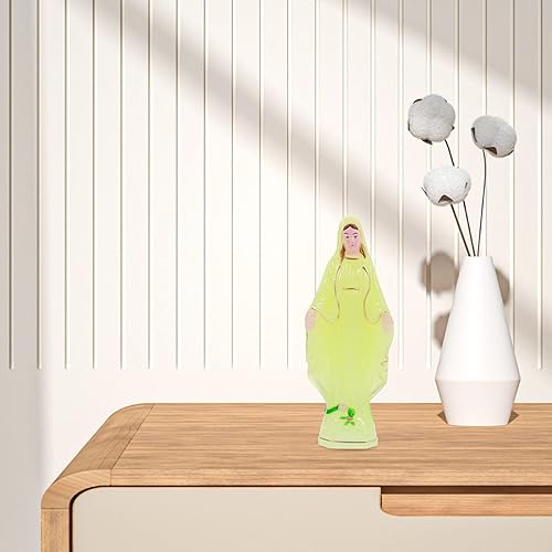 Miniatura 8 de PRETYZOOM Estatuilla virgen de plástico que brilla en la oscuridad, escultura católica de estilo religioso, estatuilla de dama de gracia para