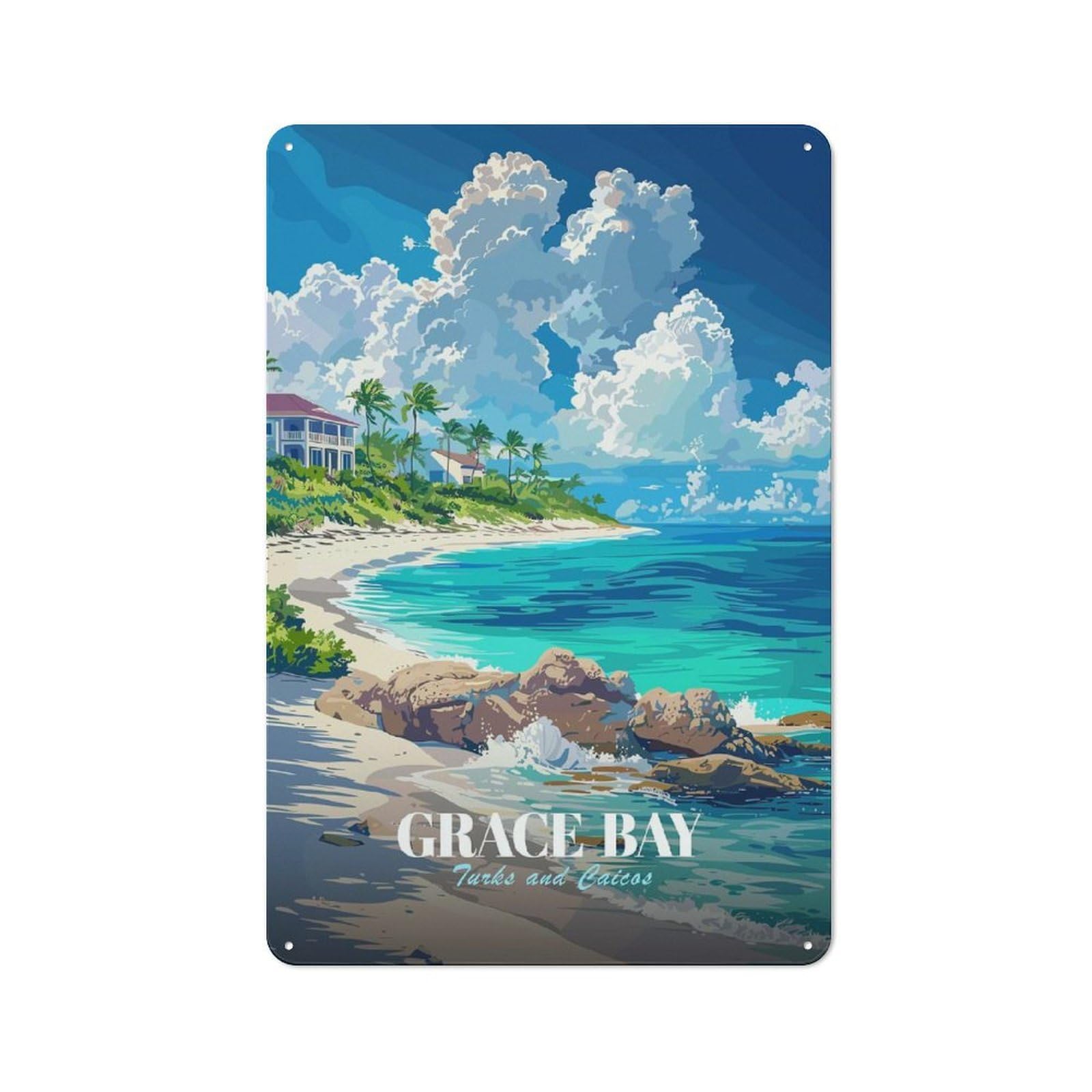 Junmoney Style-22 Vintage Tin Sign 30X20cm With Grace Bay, Turks And Caicos Poster For Studio Or Craft Room, A Decorative Christmas Gift For Creative-Space Collectors