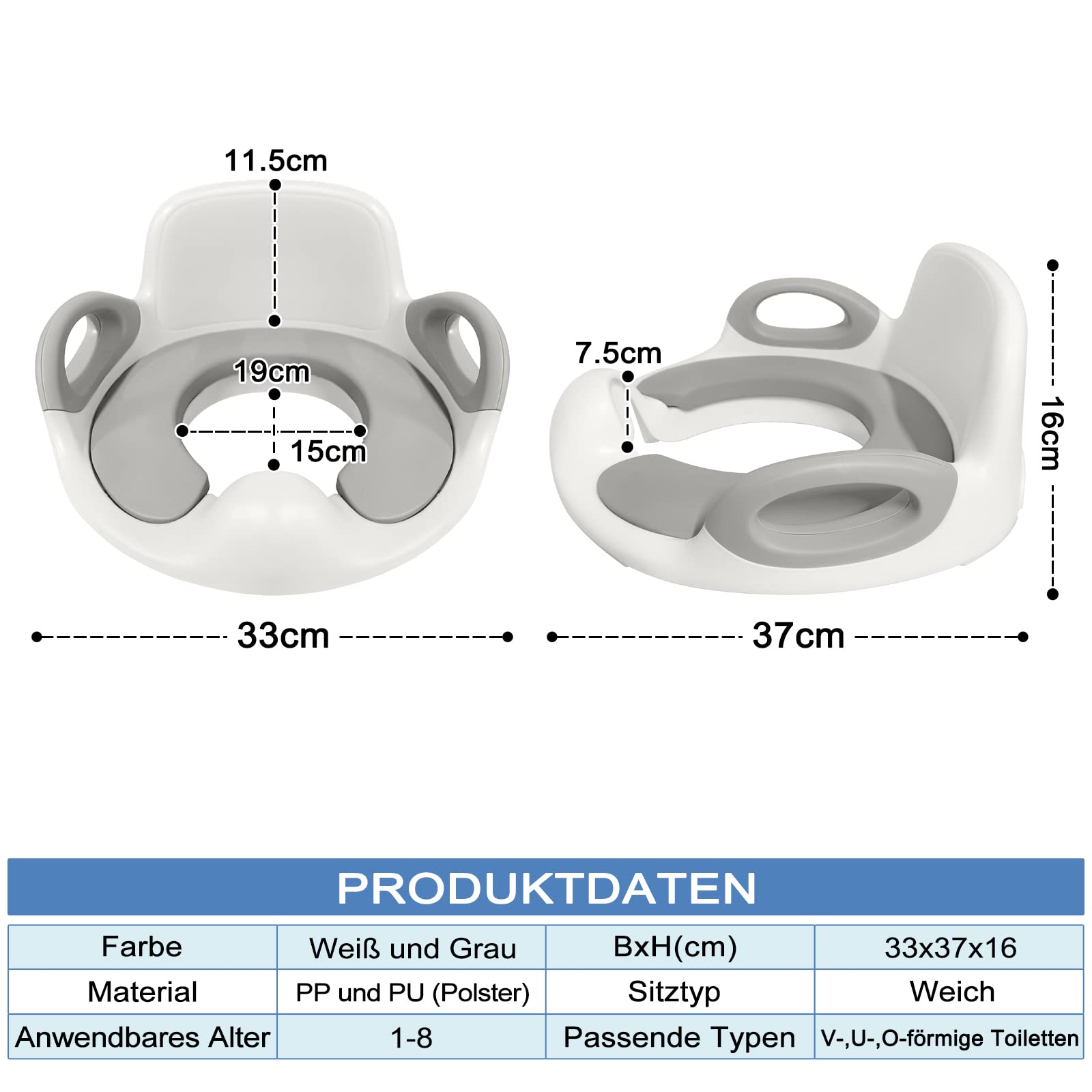 Kinder Toilettensitz WC Sitz, Baby Training Toilettentrainer, Grau