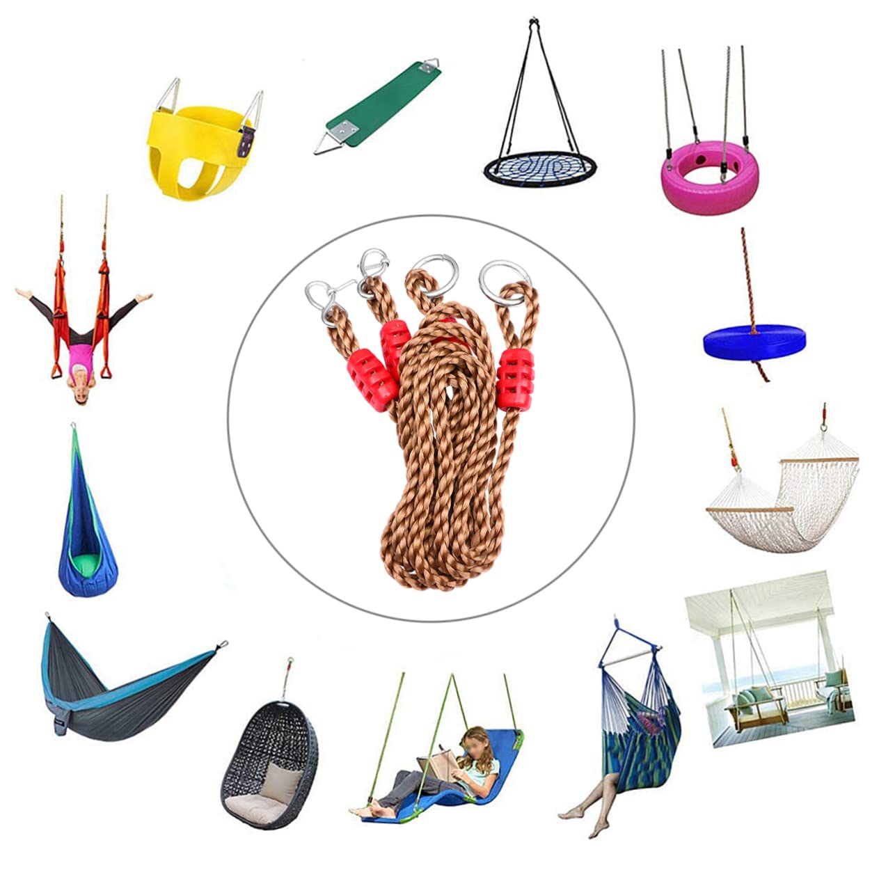 SUPVOX 6 Pièces Sangle de Balançoire Réglable Nylon Sangles de Suspension pour Balançoire Extérieur Accessoires